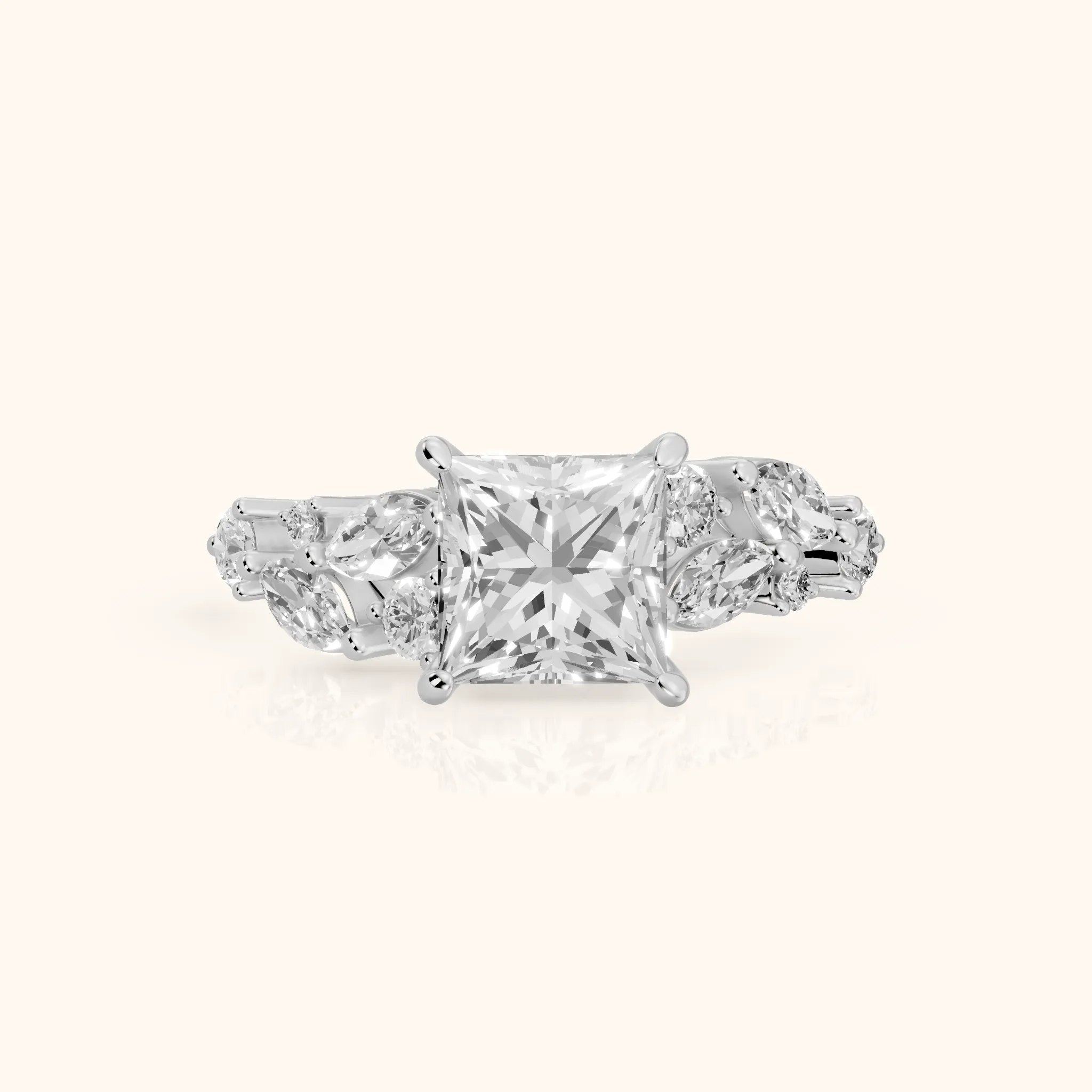 Kelsey Leaf Cluster Princess Diamond Engagement Ring in Platinum — view 1