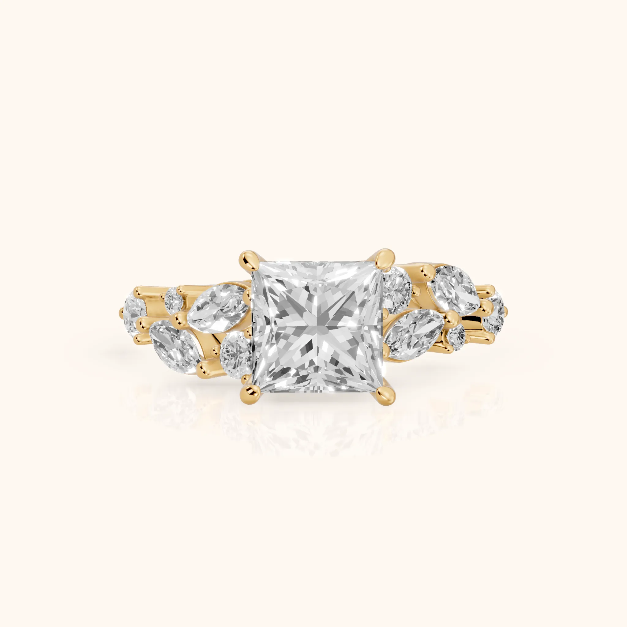 Kelsey Leaf Cluster Princess Diamond Engagement Ring in Yellow Gold — view 1