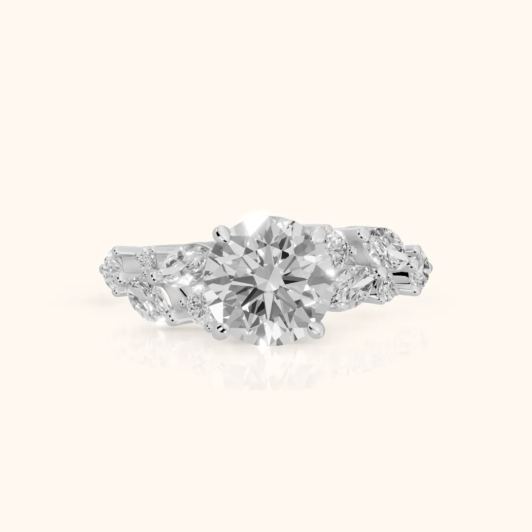 Kelsey Leaf Cluster Round Diamond Engagement Ring in Silver — view 2