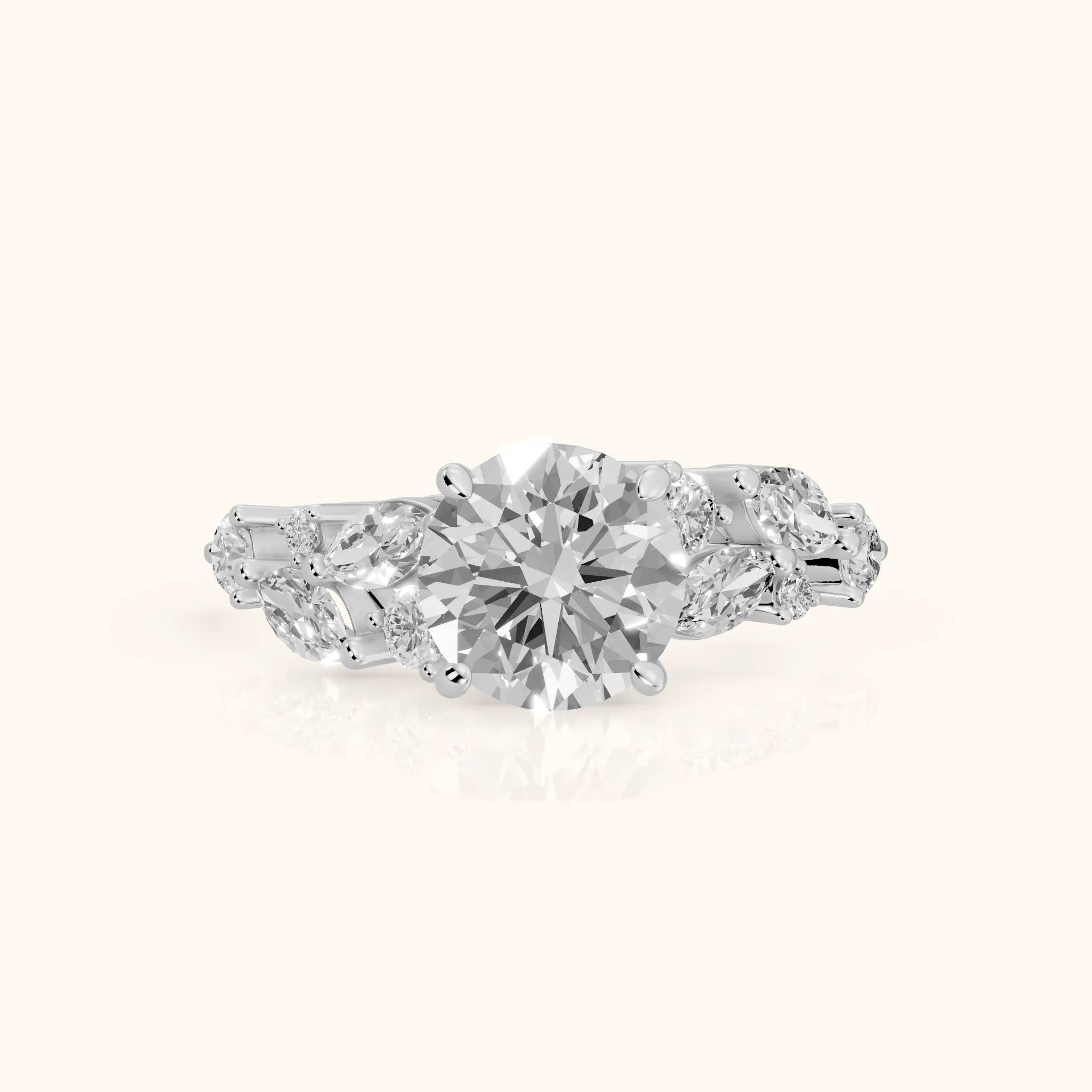 Kelsey Leaf Cluster Round Diamond Engagement Ring in Silver — view 1