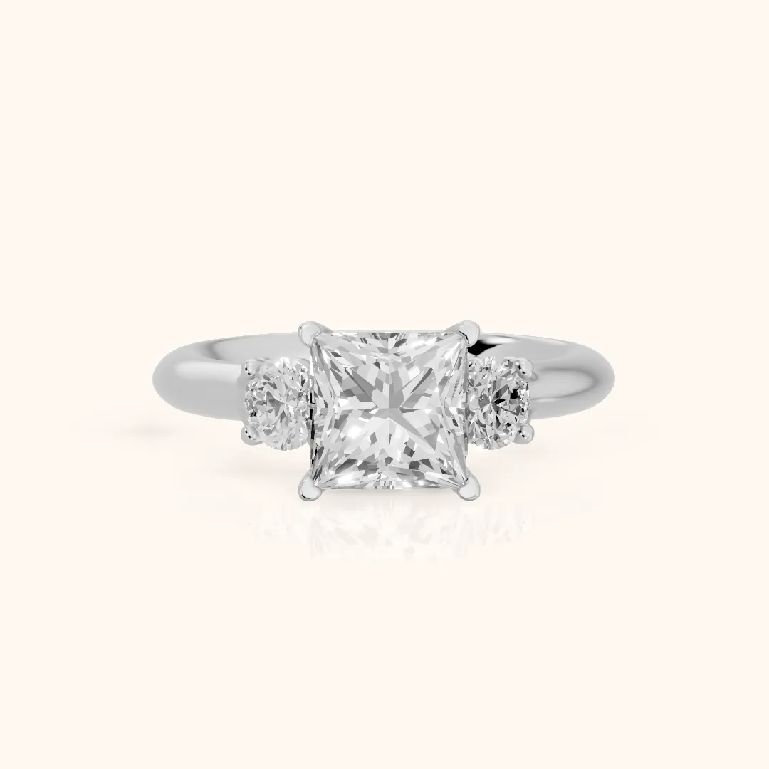 Lea Filigree Three-Stone Princess Diamond Engagement Ring in Silver — view 2