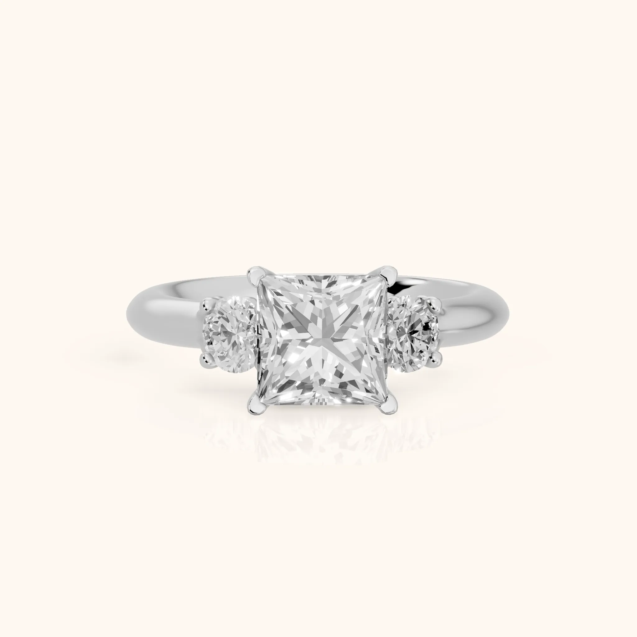 Lea Filigree Three-Stone Princess Diamond Engagement Ring in Silver — view 1
