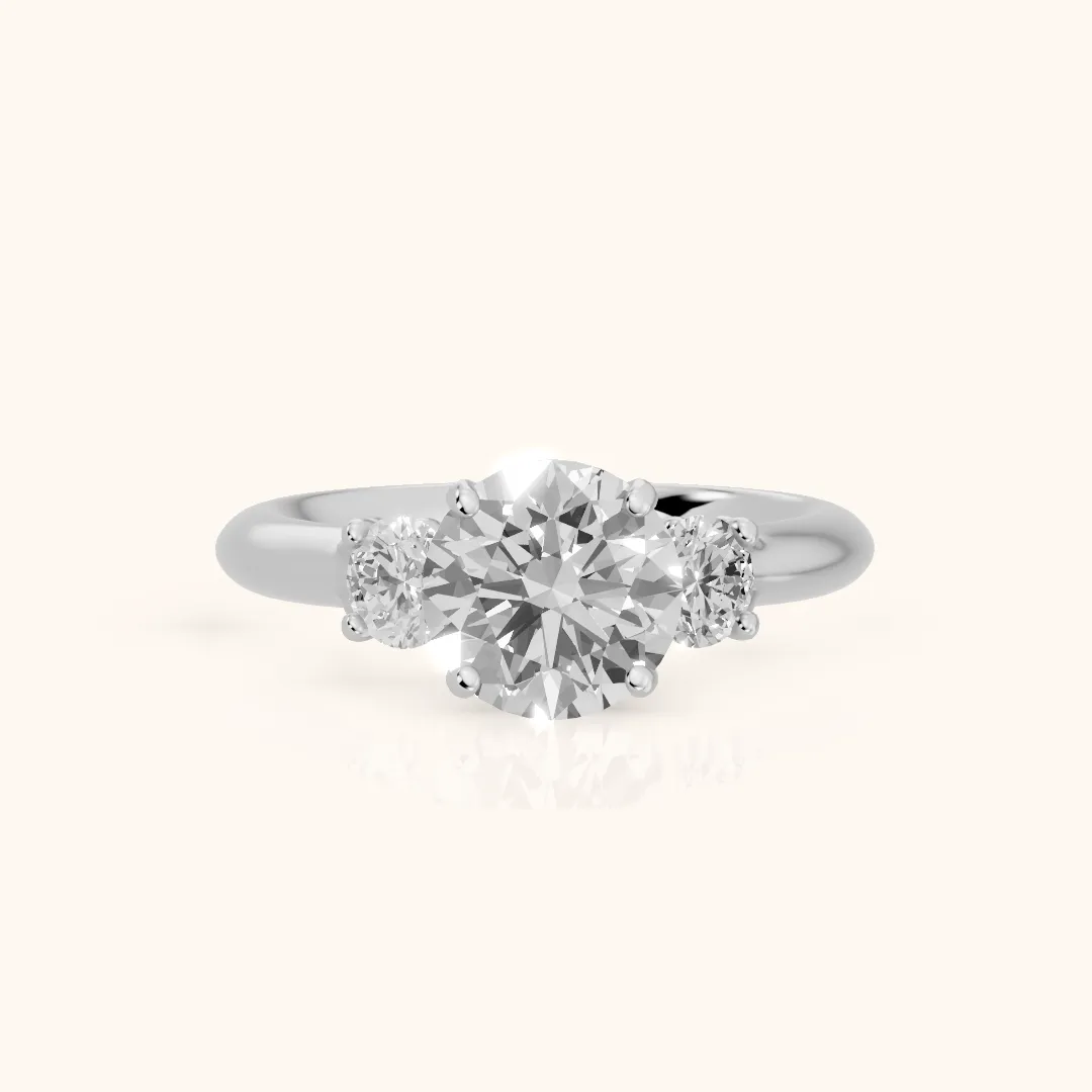 Lea Filigree Three-Stone Round Diamond Engagement Ring in White Gold — view 2