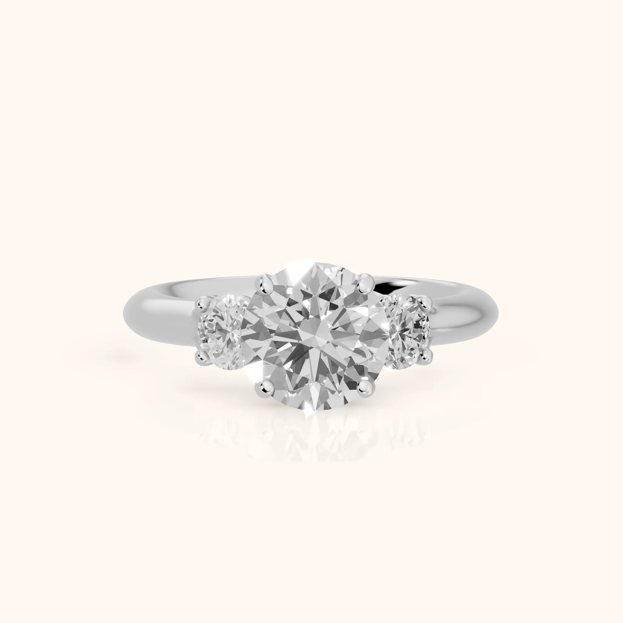 Lea Filigree Three-Stone Round Diamond Engagement Ring in White Gold — view 1