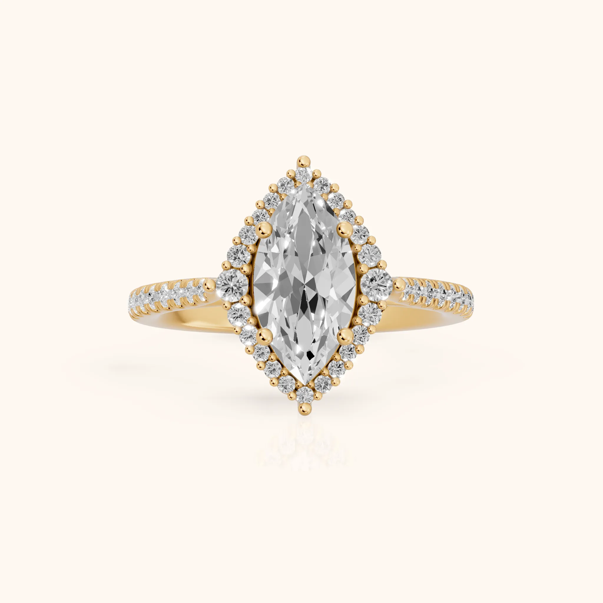 Melody Halo Cathedral Marquise Diamond Engagement Ring in Yellow Gold — view 1