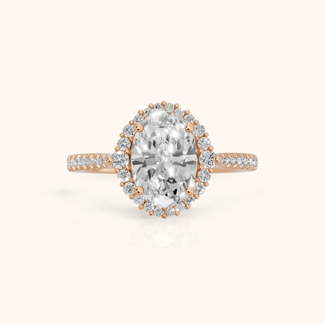 Melody Halo Cathedral Oval Diamond Engagement Ring in Rose Gold — view 2