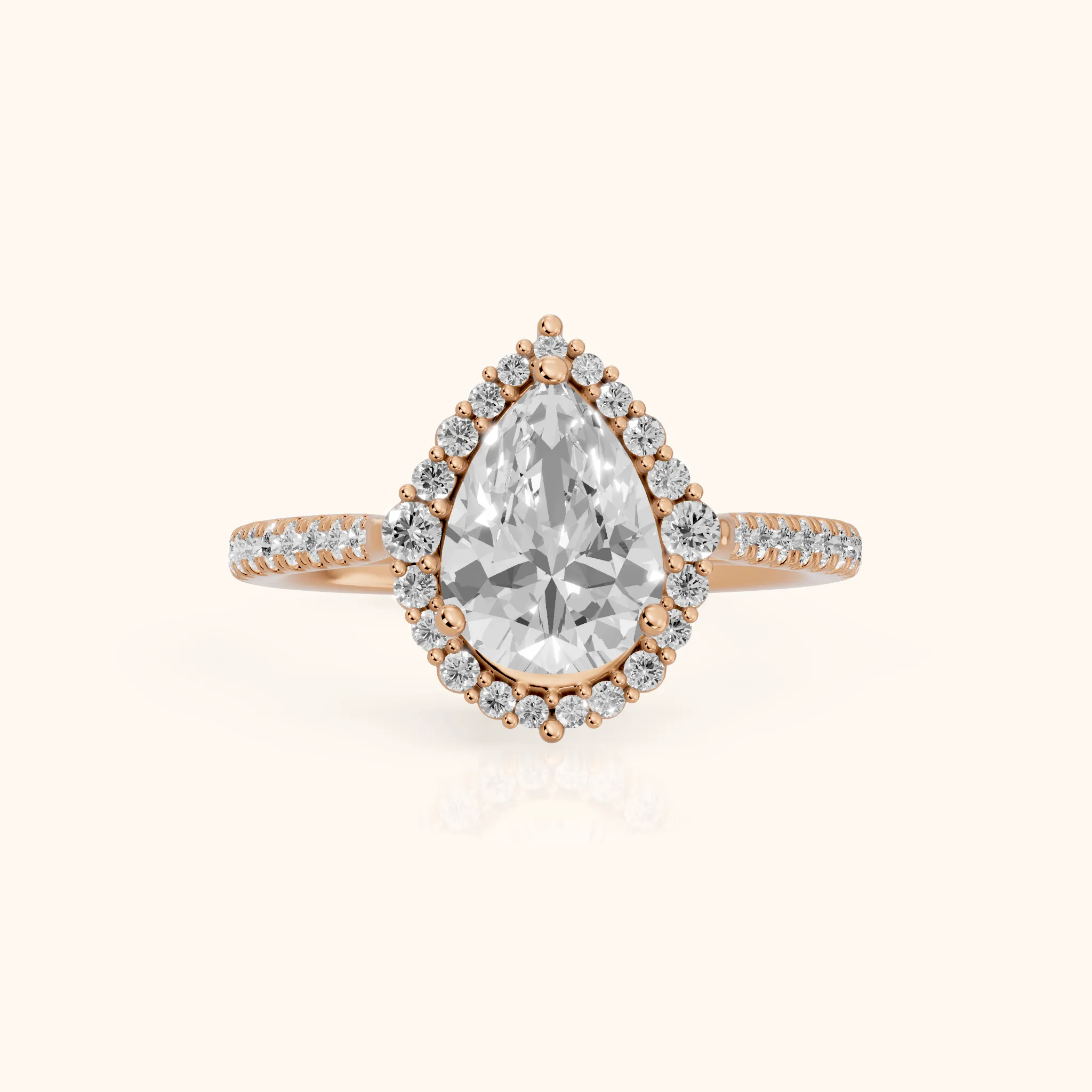 Melody Halo Cathedral Pear Diamond Engagement Ring in Rose Gold — view 1