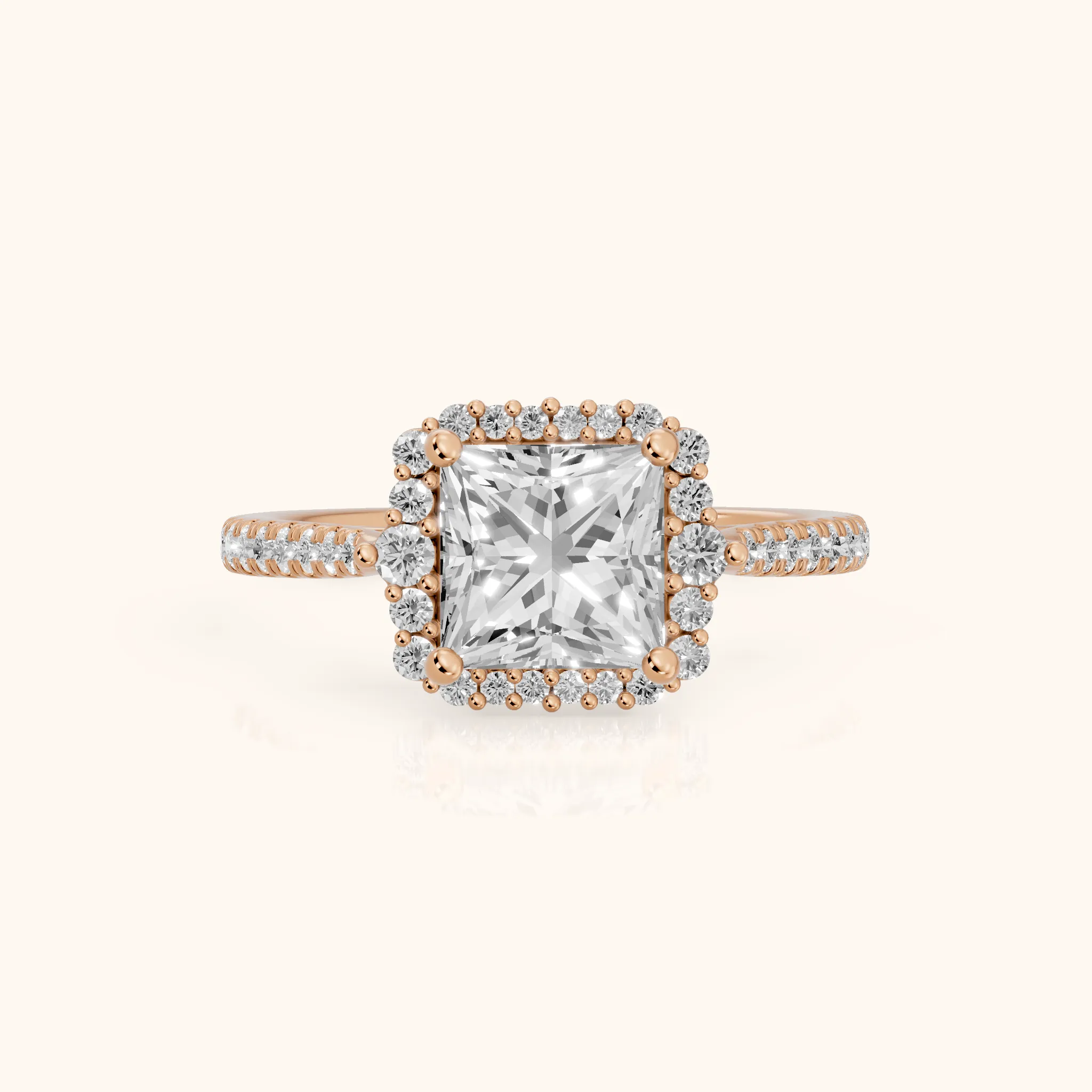 Melody Halo Cathedral Princess Diamond Engagement Ring in Rose Gold — view 1