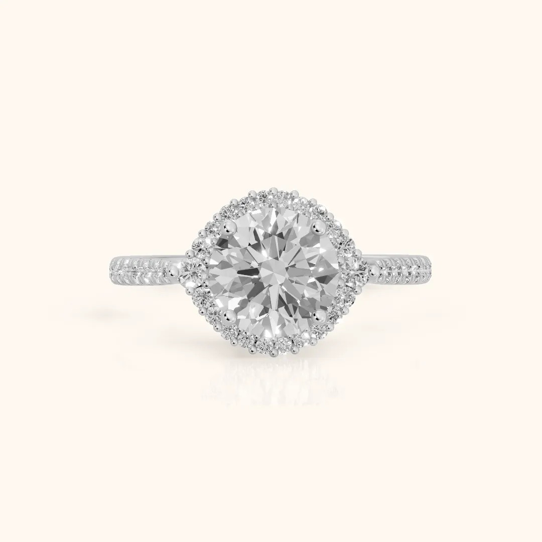 Melody Halo Cathedral Round Diamond Engagement Ring in Silver — view 2