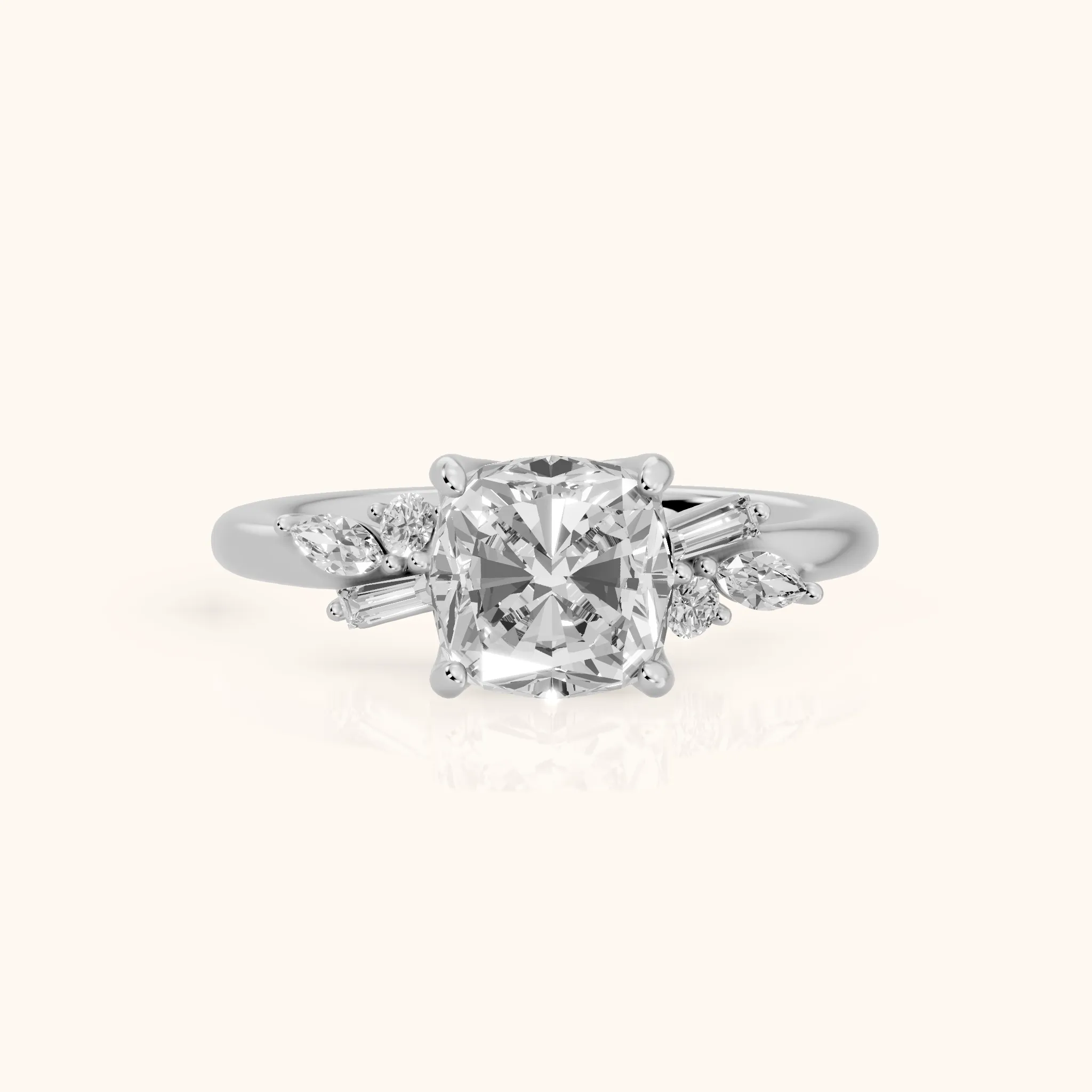 Morgan Baguette Cluster Cushion Diamond Engagement Ring in Silver — view 1