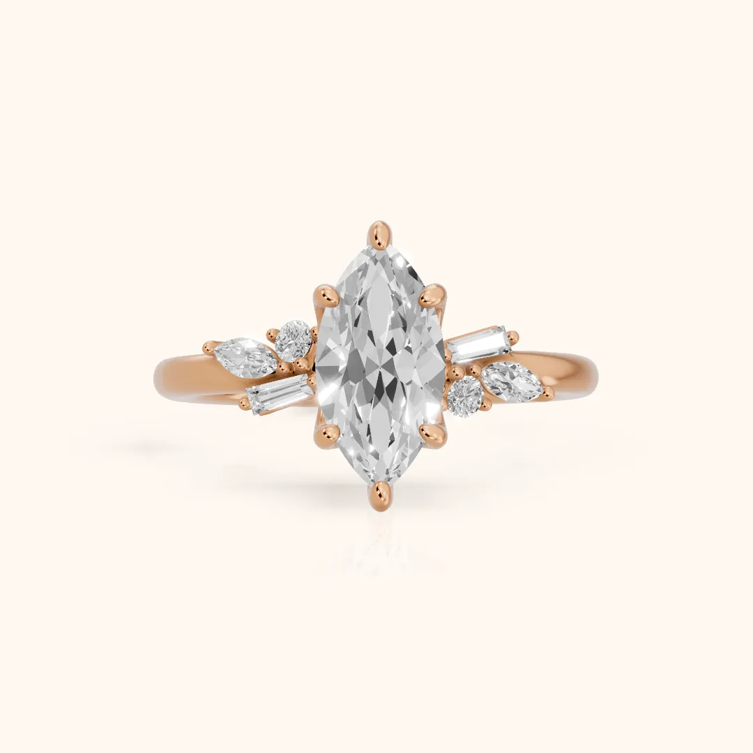 Morgan Baguette Cluster Marquise Diamond Engagement Ring in Rose Gold — view 2