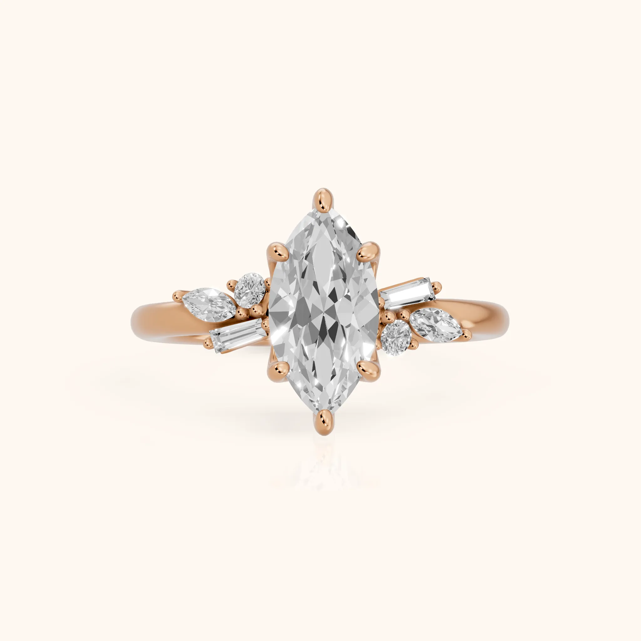 Morgan Baguette Cluster Marquise Diamond Engagement Ring in Rose Gold — view 1