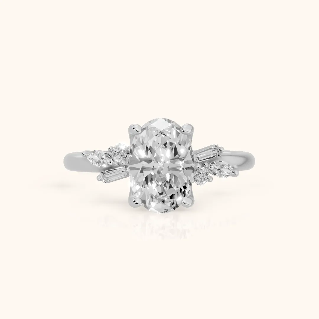 Morgan Baguette Cluster Oval Diamond Engagement Ring in Silver — view 2