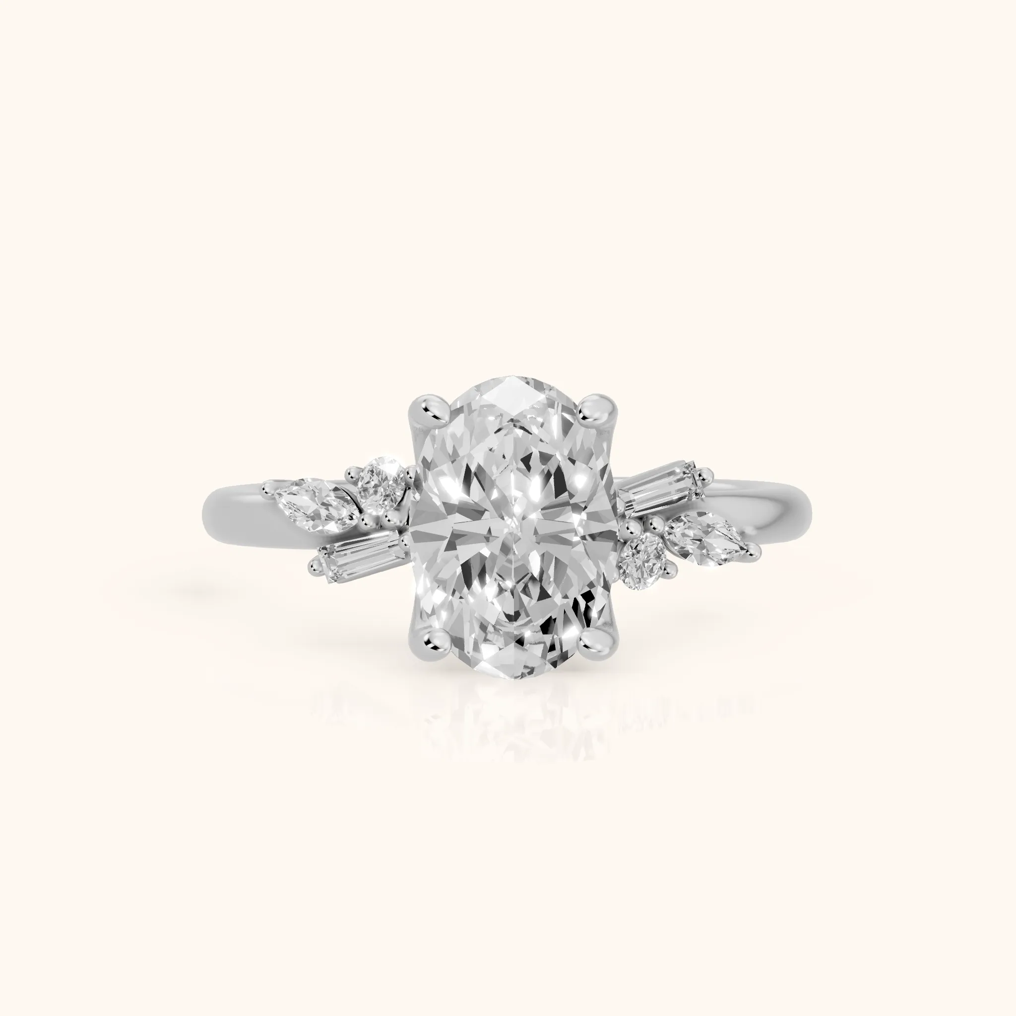 Morgan Baguette Cluster Oval Diamond Engagement Ring in Silver — view 1
