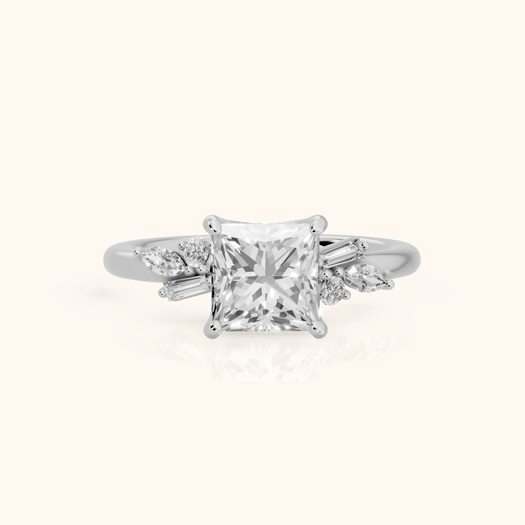 Morgan Baguette Cluster Princess Diamond Engagement Ring in Silver — view 1