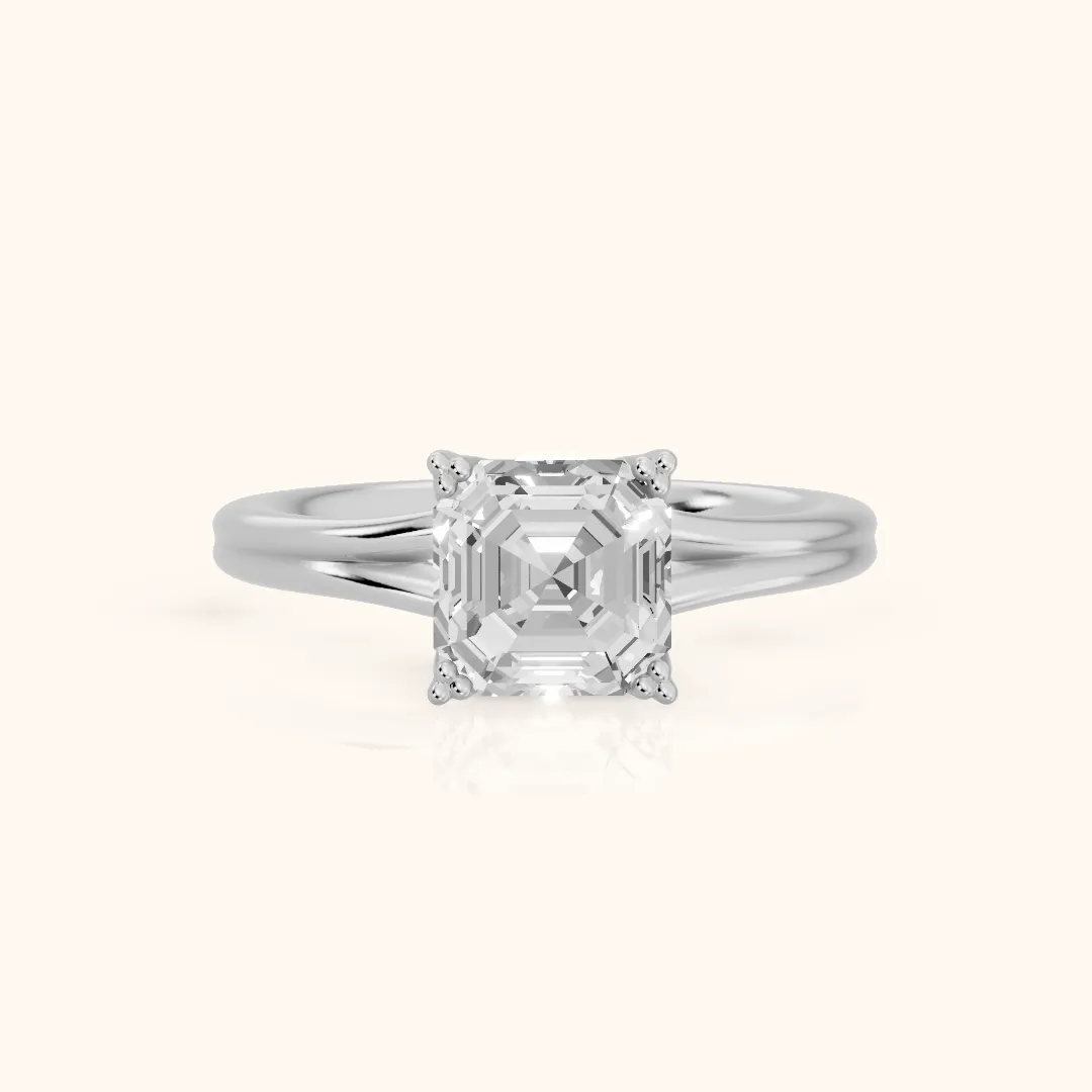 Neve Solitaire Split Shank Asscher Diamond Engagement Ring in Silver — view 2