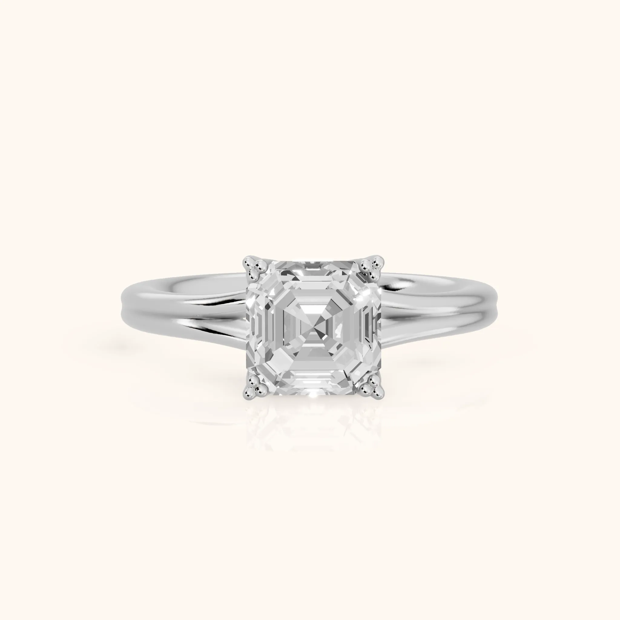 Neve Solitaire Split Shank Asscher Diamond Engagement Ring in Silver — view 1