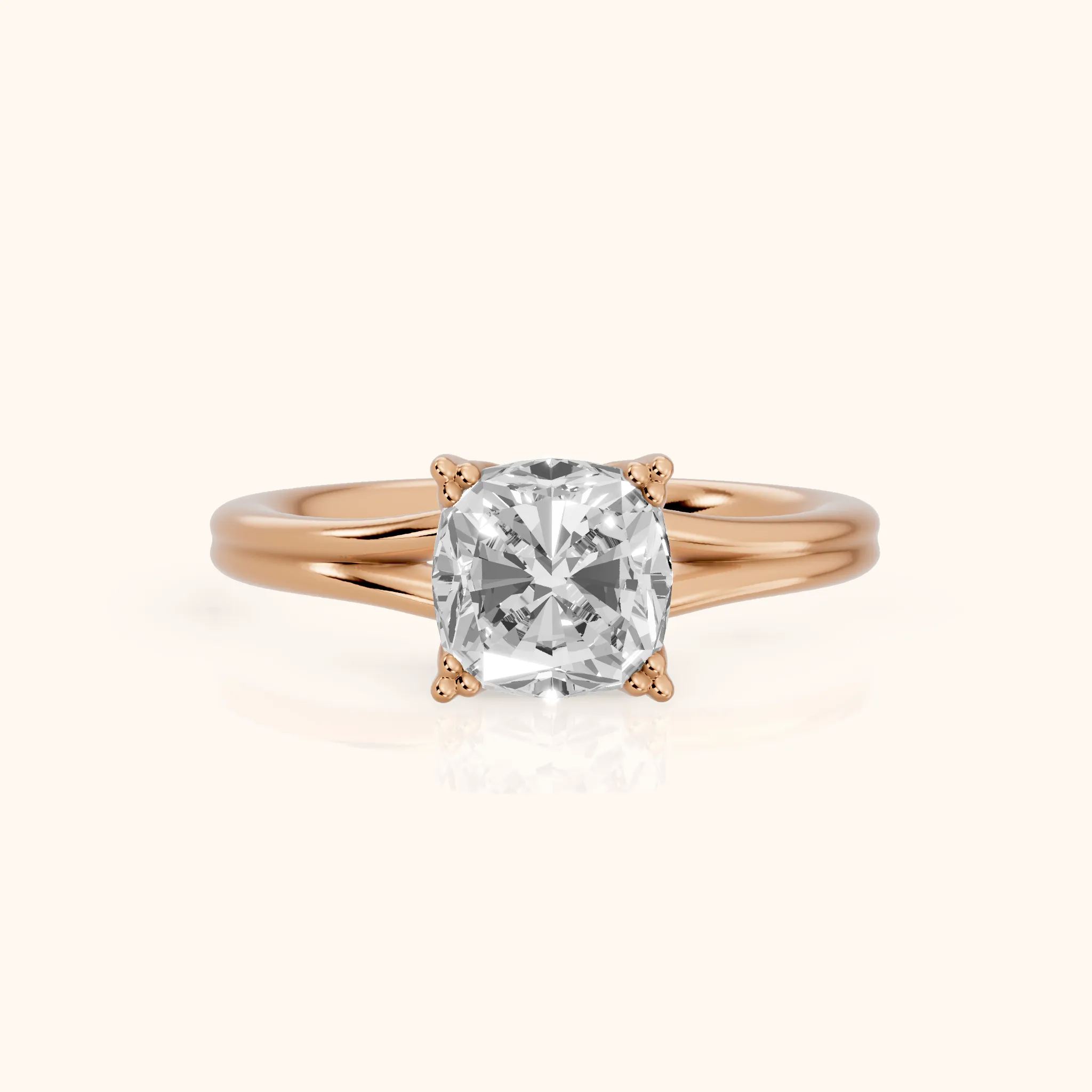 Neve Solitaire Split Shank Cushion Diamond Engagement Ring in Rose Gold — view 1