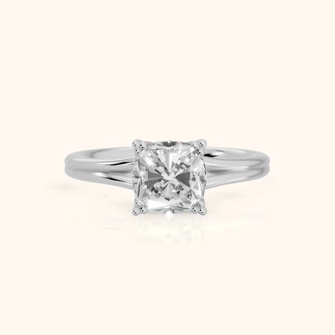Neve Solitaire Split Shank Cushion Diamond Engagement Ring in Silver — view 2