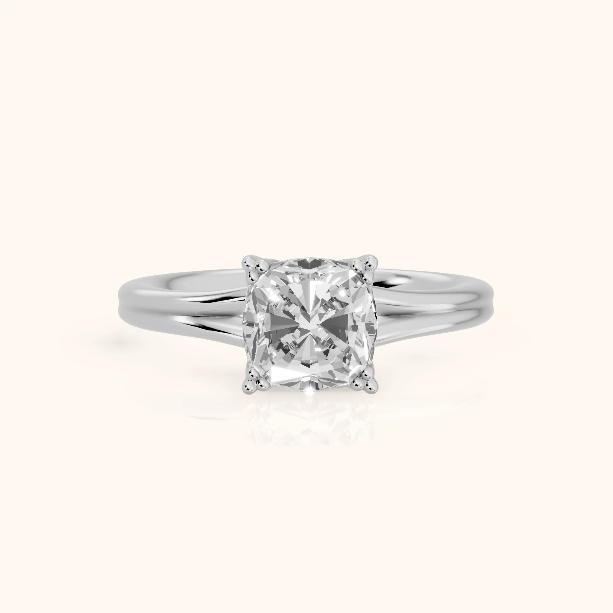 Neve Solitaire Split Shank Cushion Diamond Engagement Ring in Silver — view 1