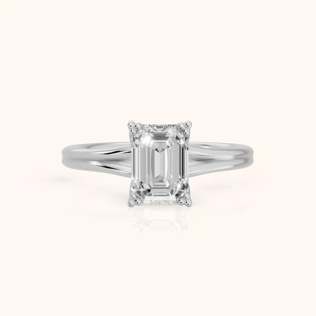 Neve Solitaire Split Shank Emerald Diamond Engagement Ring in Silver — view 2