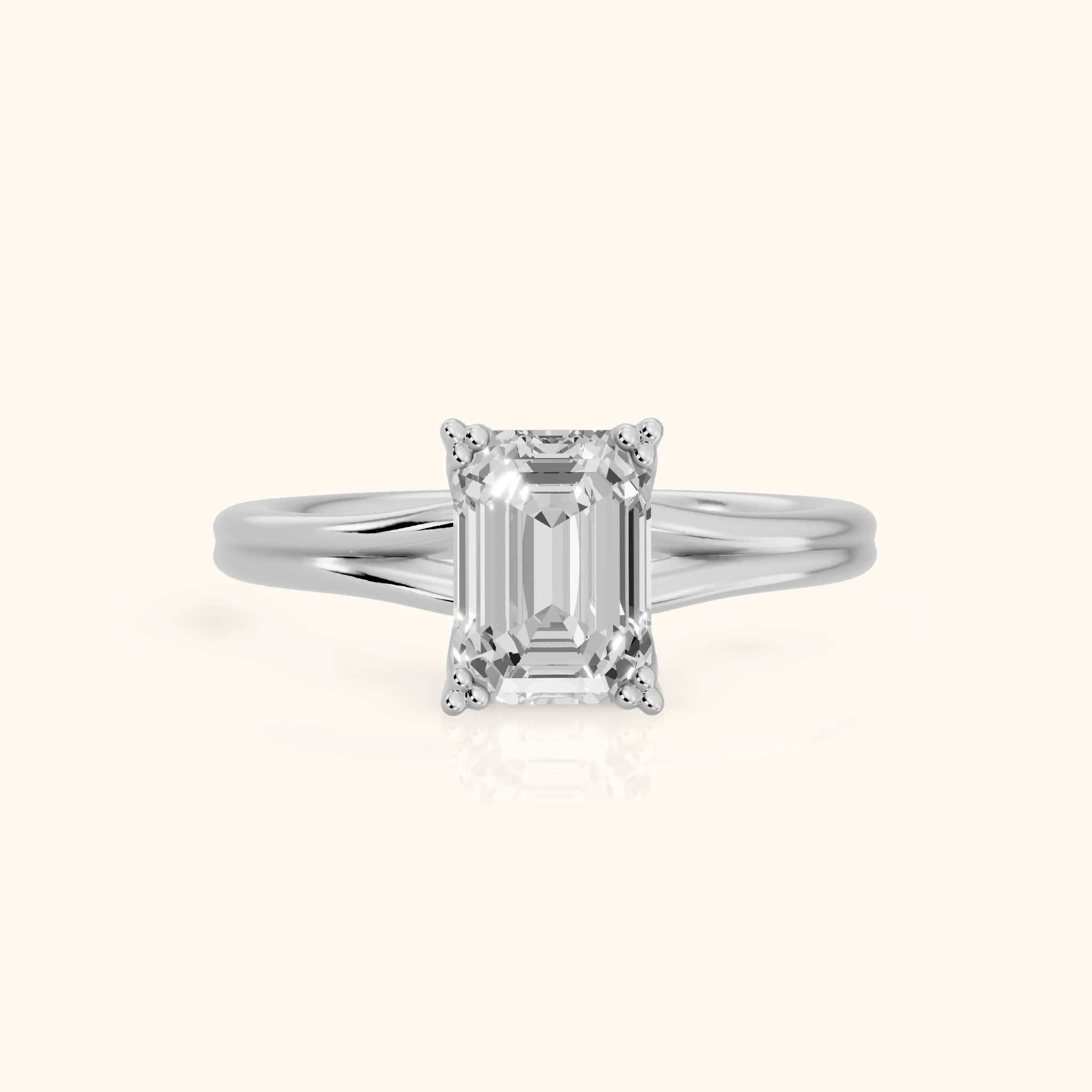 Neve Solitaire Split Shank Emerald Diamond Engagement Ring in Silver — view 1