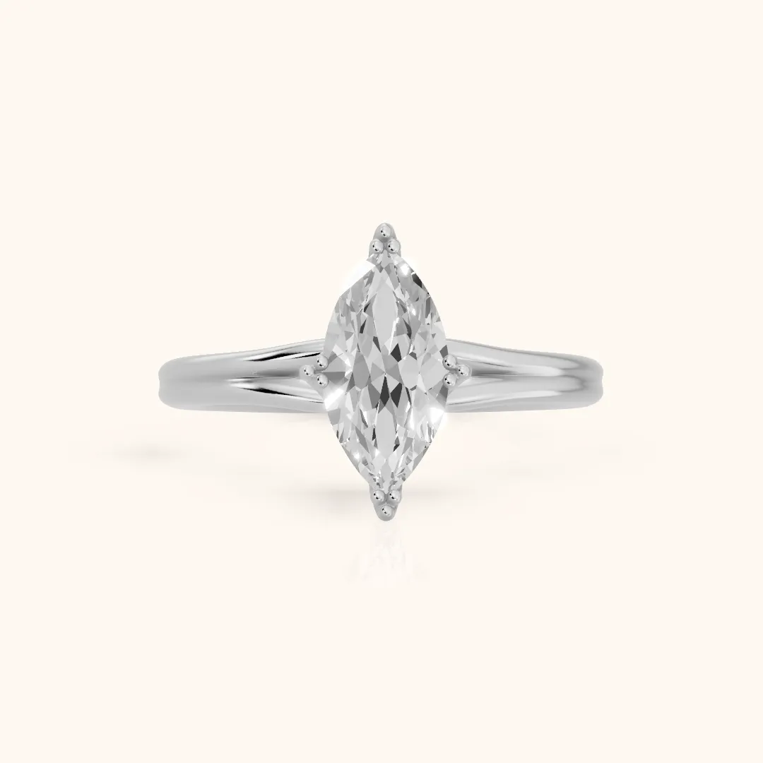 Neve Solitaire Split Shank Marquise Diamond Engagement Ring in White Gold — view 2