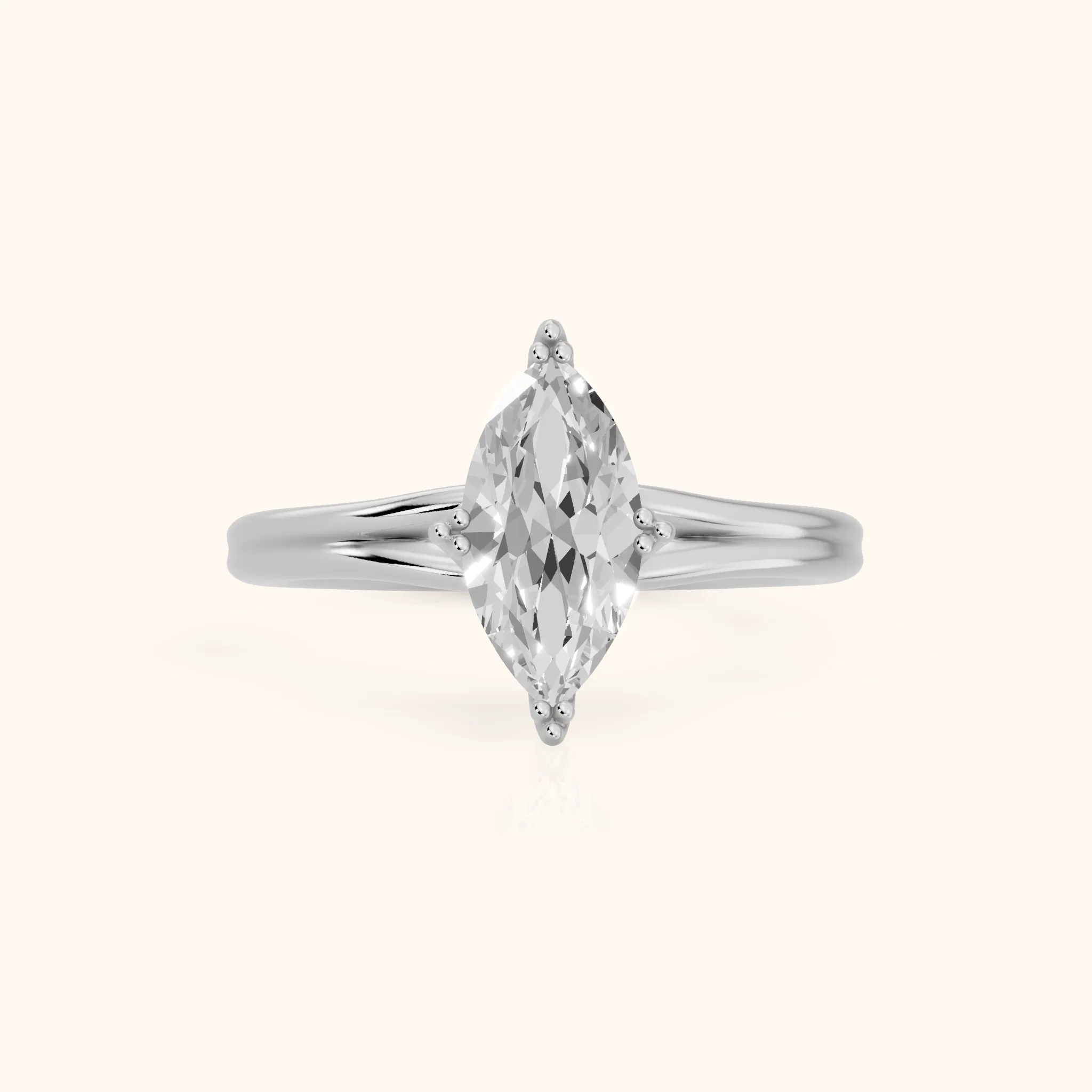 Neve Solitaire Split Shank Marquise Diamond Engagement Ring in White Gold — view 1