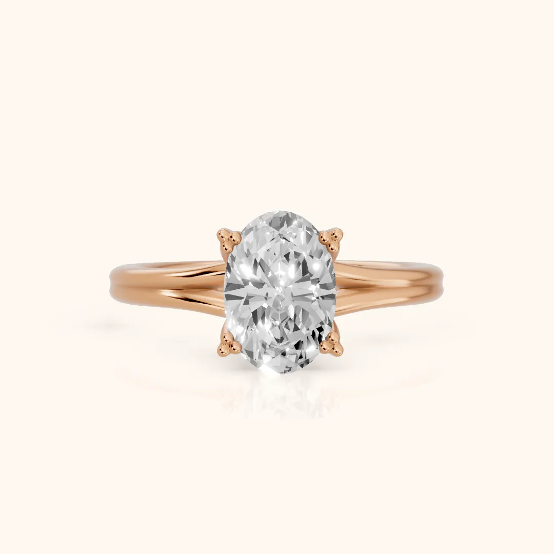 Neve Solitaire Split Shank Oval Diamond Engagement Ring in Rose Gold — view 2