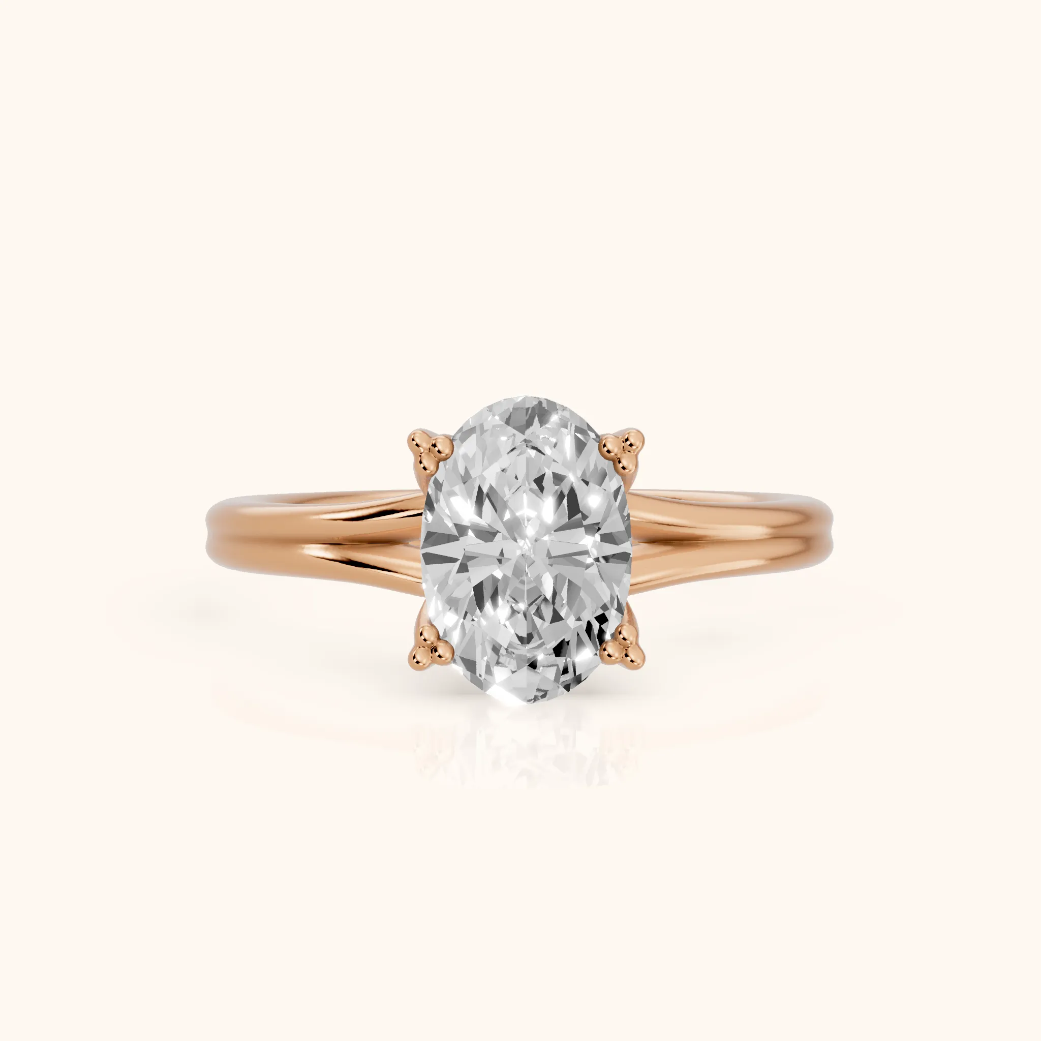 Neve Solitaire Split Shank Oval Diamond Engagement Ring in Rose Gold — view 1