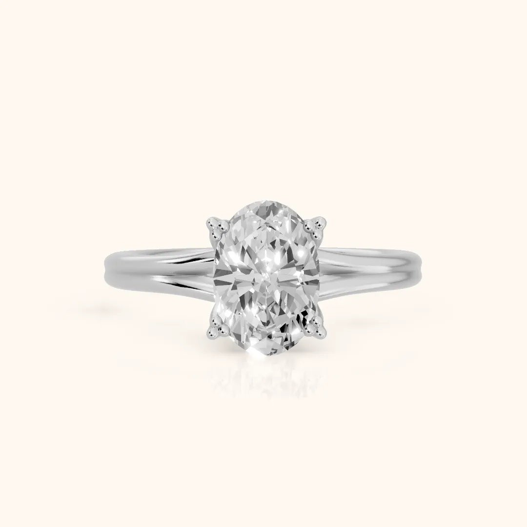 Neve Solitaire Split Shank Oval Diamond Engagement Ring in Silver — view 2