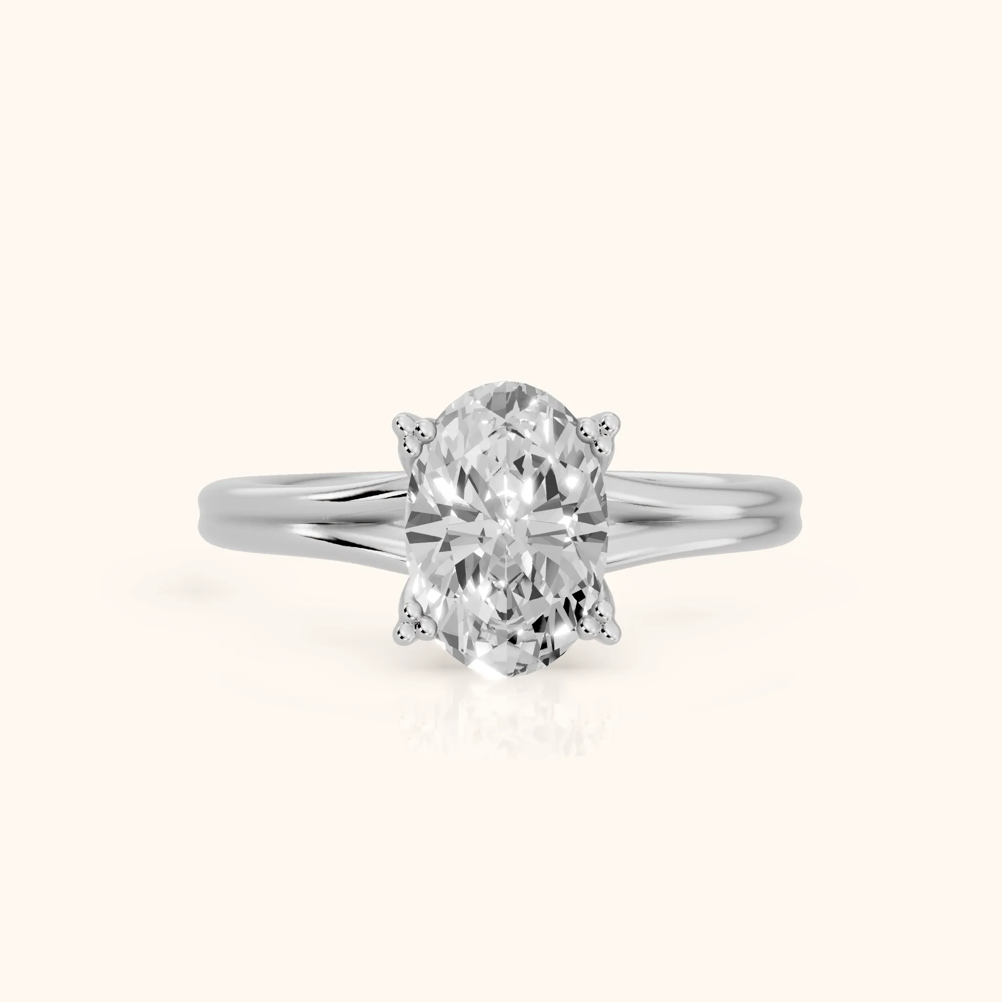 Neve Solitaire Split Shank Oval Diamond Engagement Ring in Silver — view 1