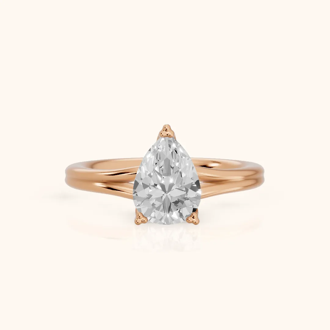 Neve Solitaire Split Shank Pear Diamond Engagement Ring in Rose Gold — view 2