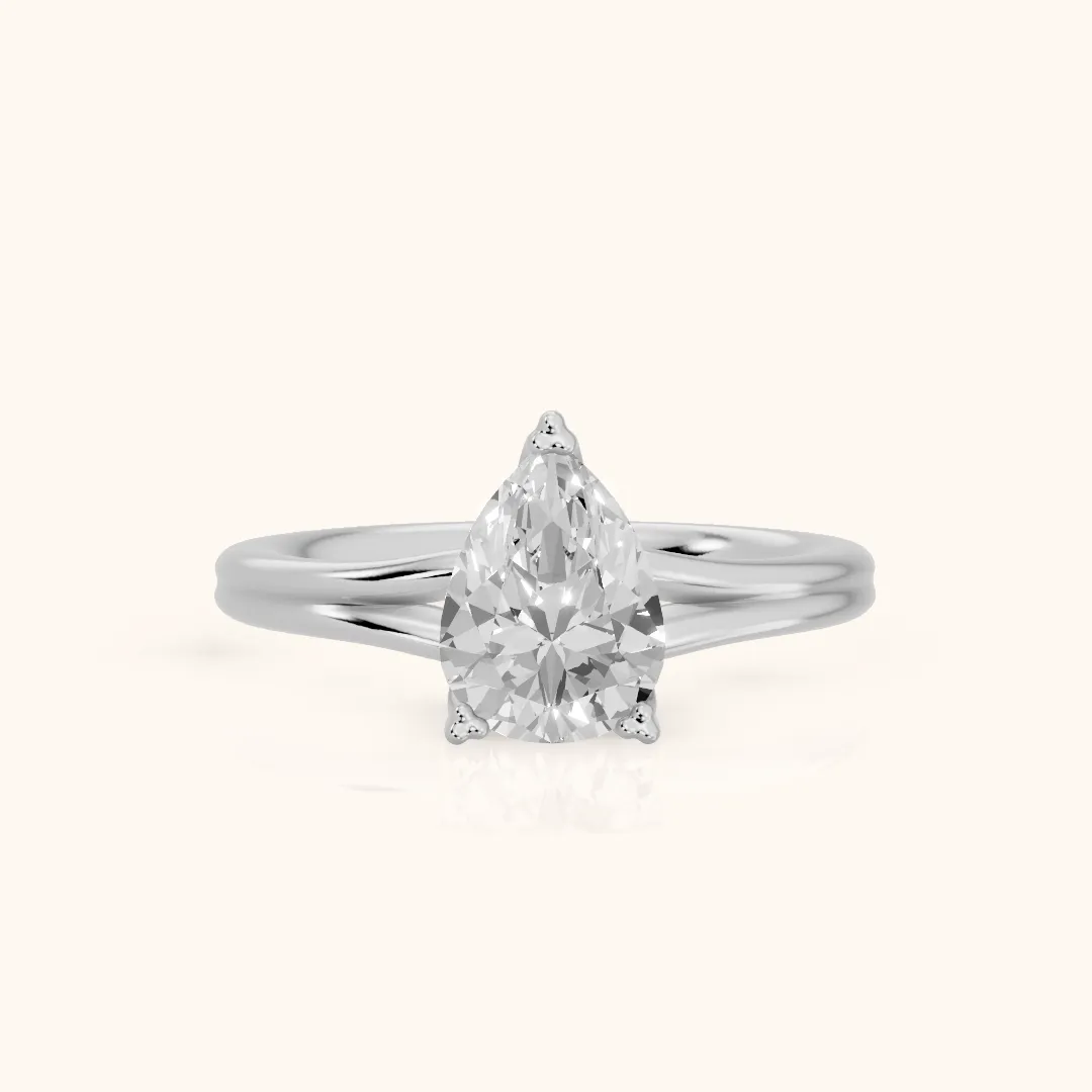 Neve Solitaire Split Shank Pear Diamond Engagement Ring in Silver — view 2