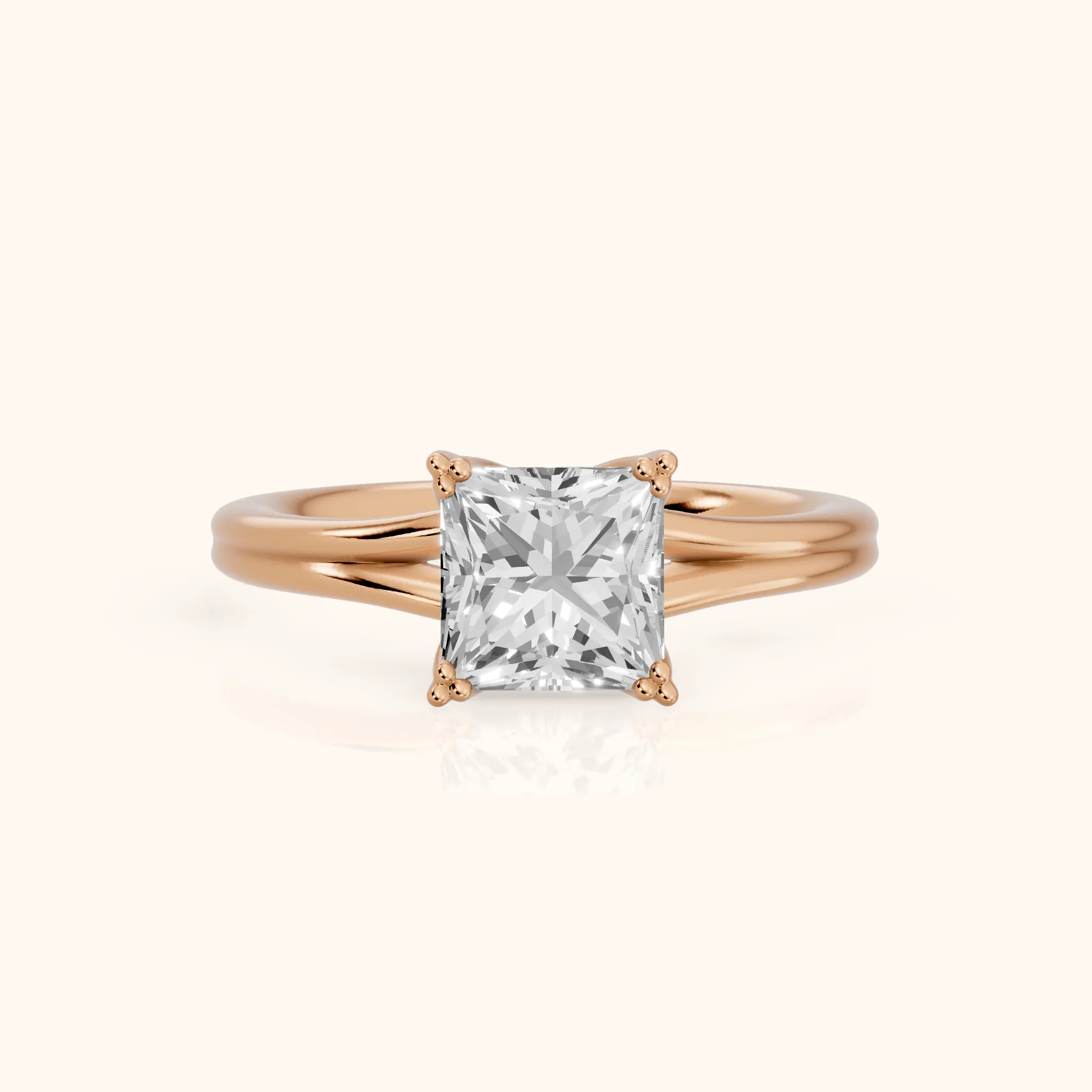 Neve Solitaire Split Shank Princess Diamond Engagement Ring in Rose Gold — view 1