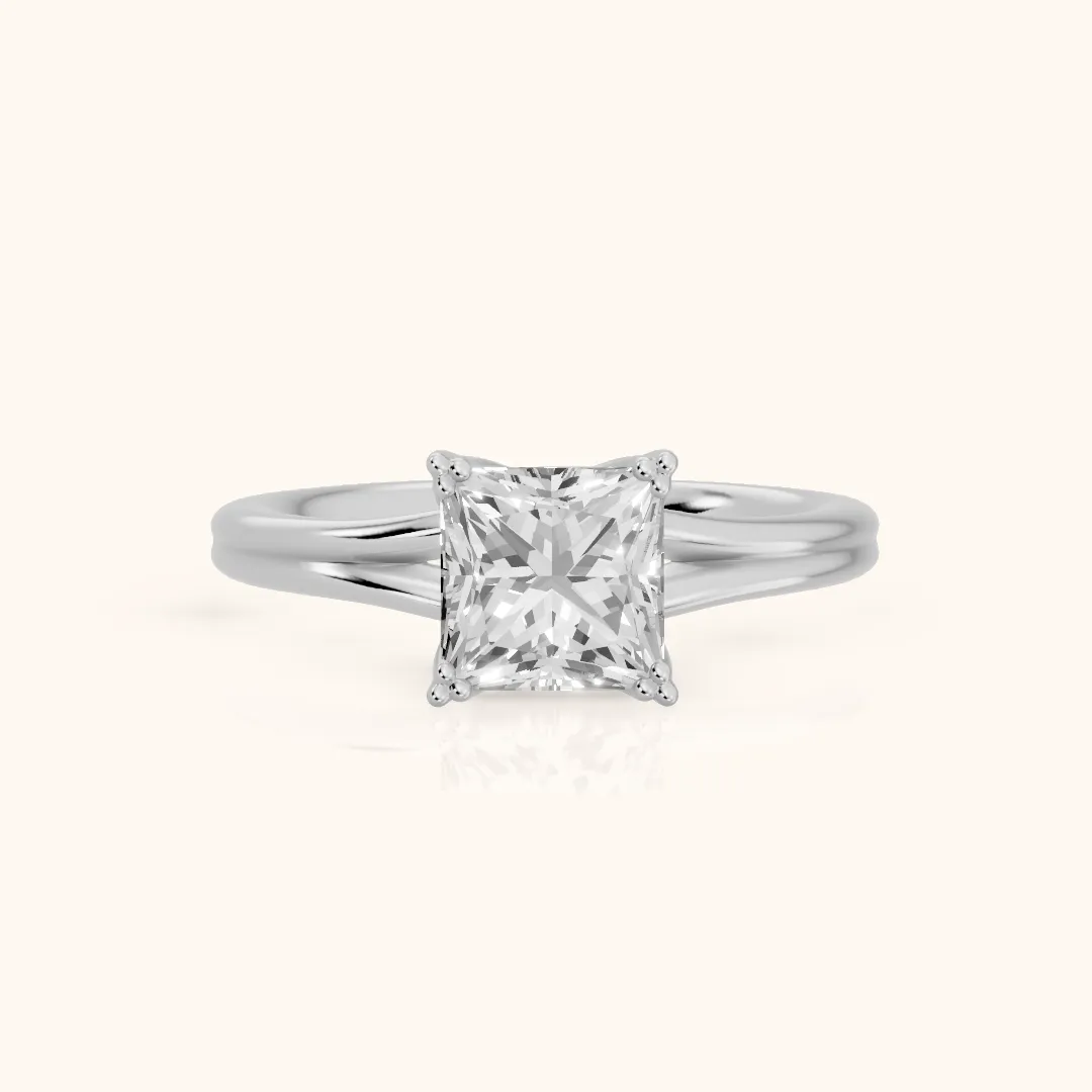Neve Solitaire Split Shank Princess Diamond Engagement Ring in Silver — view 2