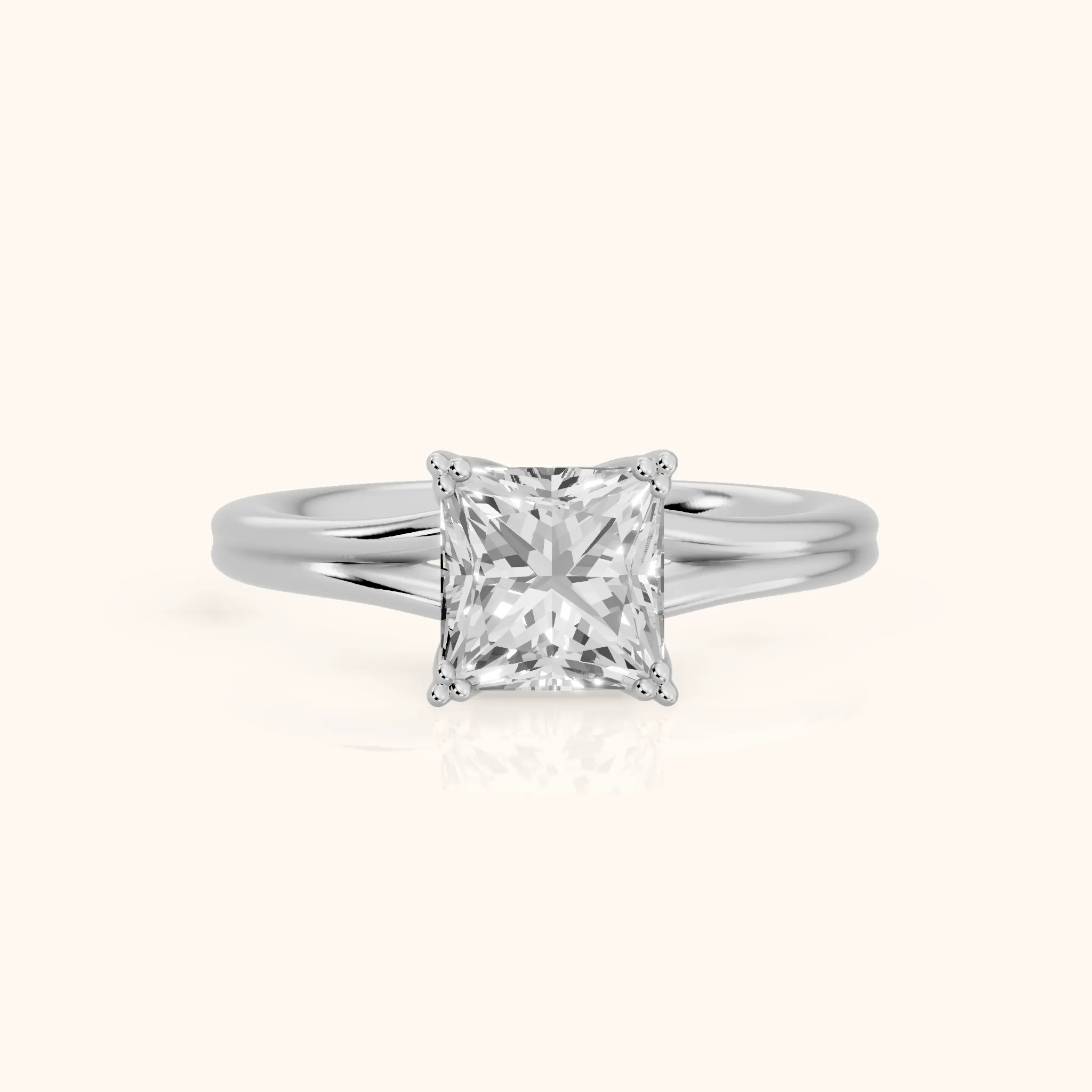 Neve Solitaire Split Shank Princess Diamond Engagement Ring in Silver — view 1