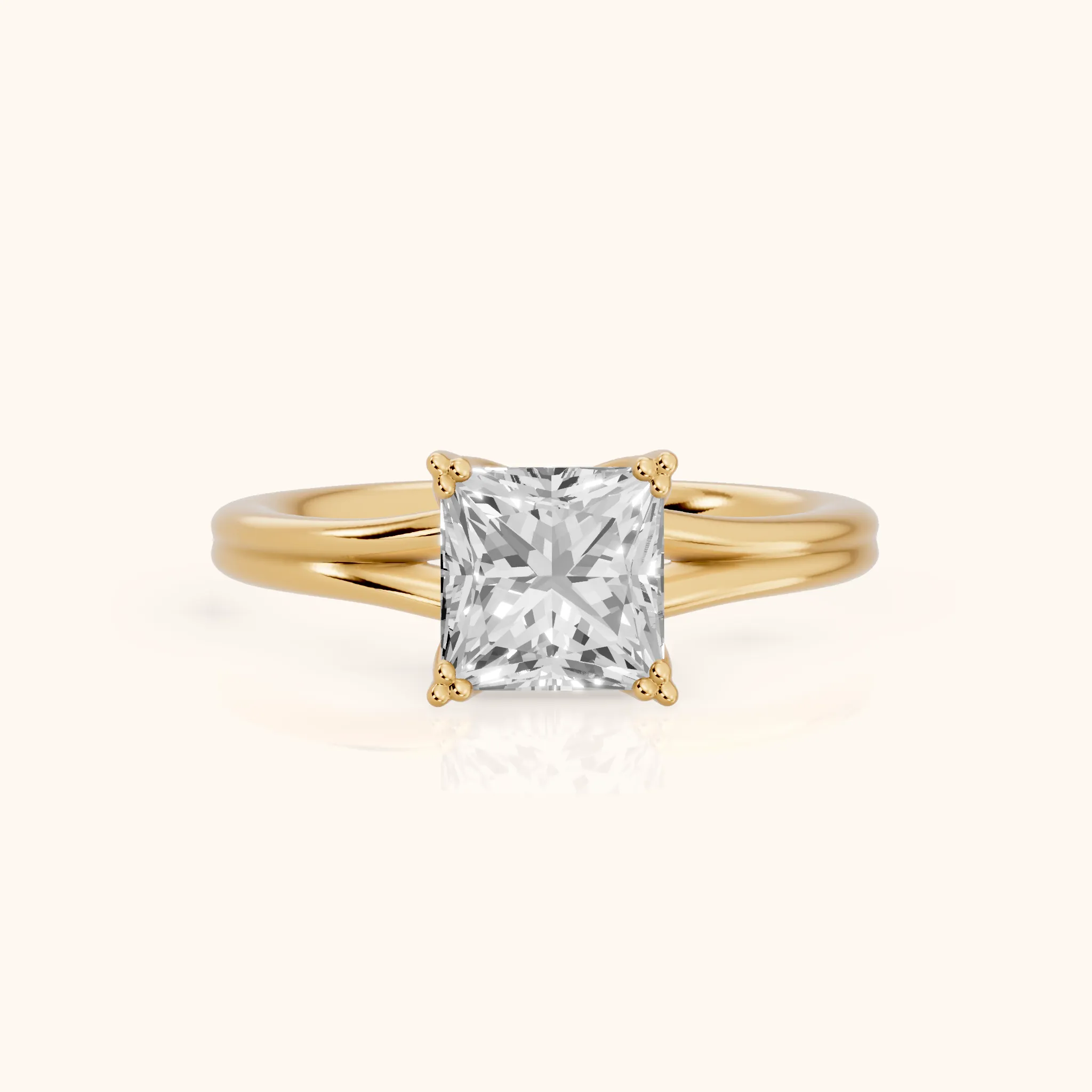 Neve Solitaire Split Shank Princess Diamond Engagement Ring in Yellow Gold — view 1