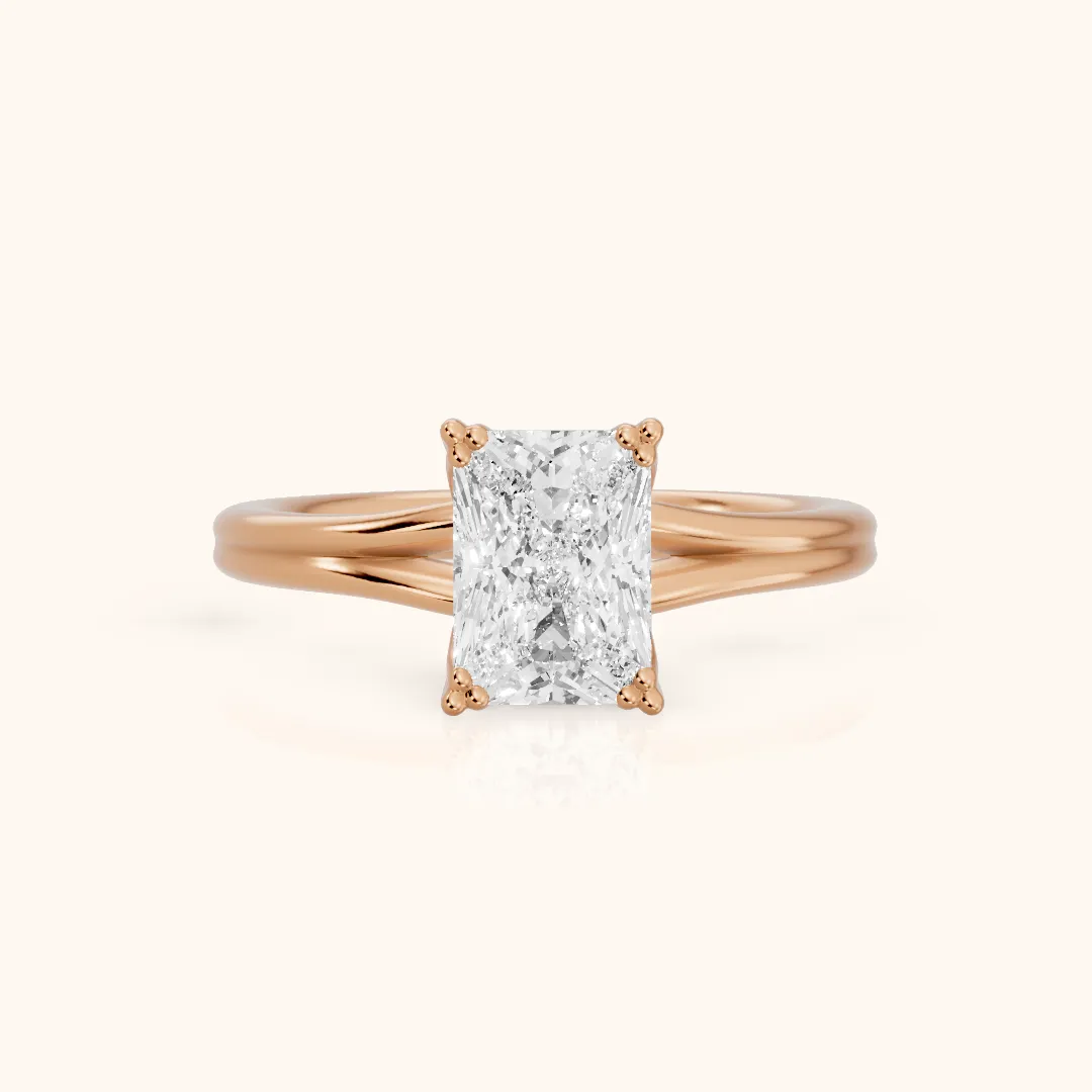 Neve Solitaire Split Shank Radiant Diamond Engagement Ring in Rose Gold — view 2