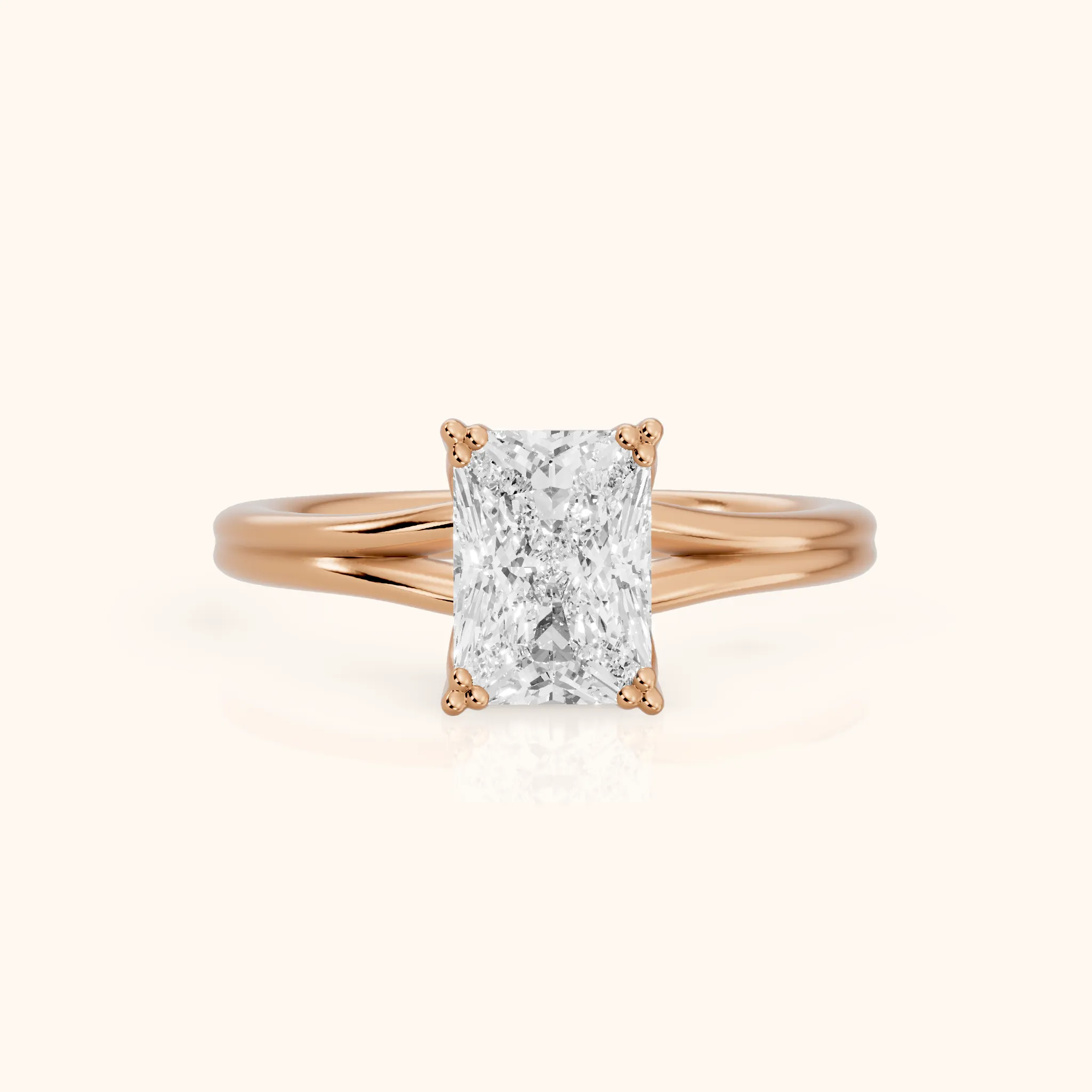 Neve Solitaire Split Shank Radiant Diamond Engagement Ring in Rose Gold — view 1