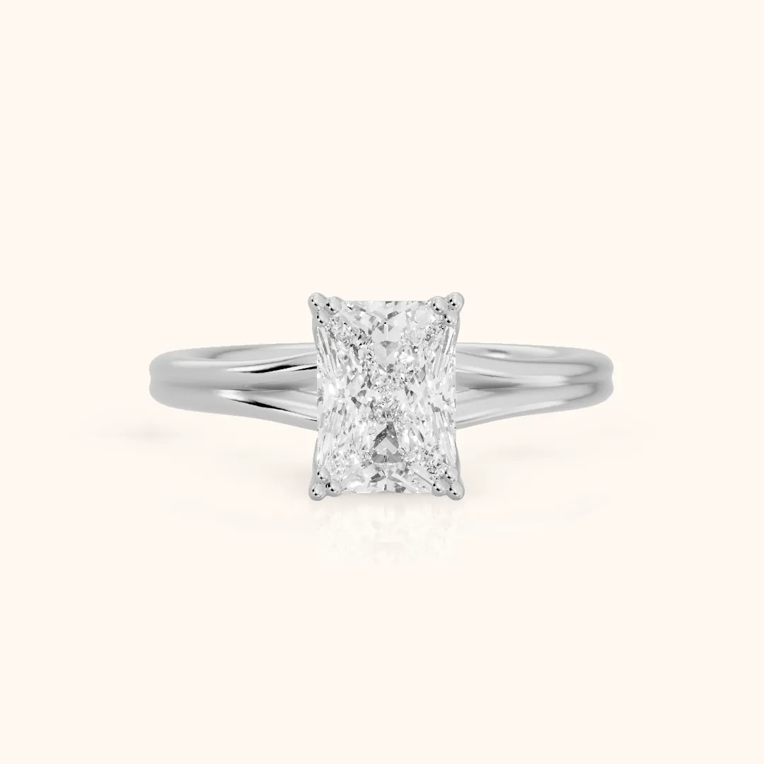 Neve Solitaire Split Shank Radiant Diamond Engagement Ring in Platinum — view 2