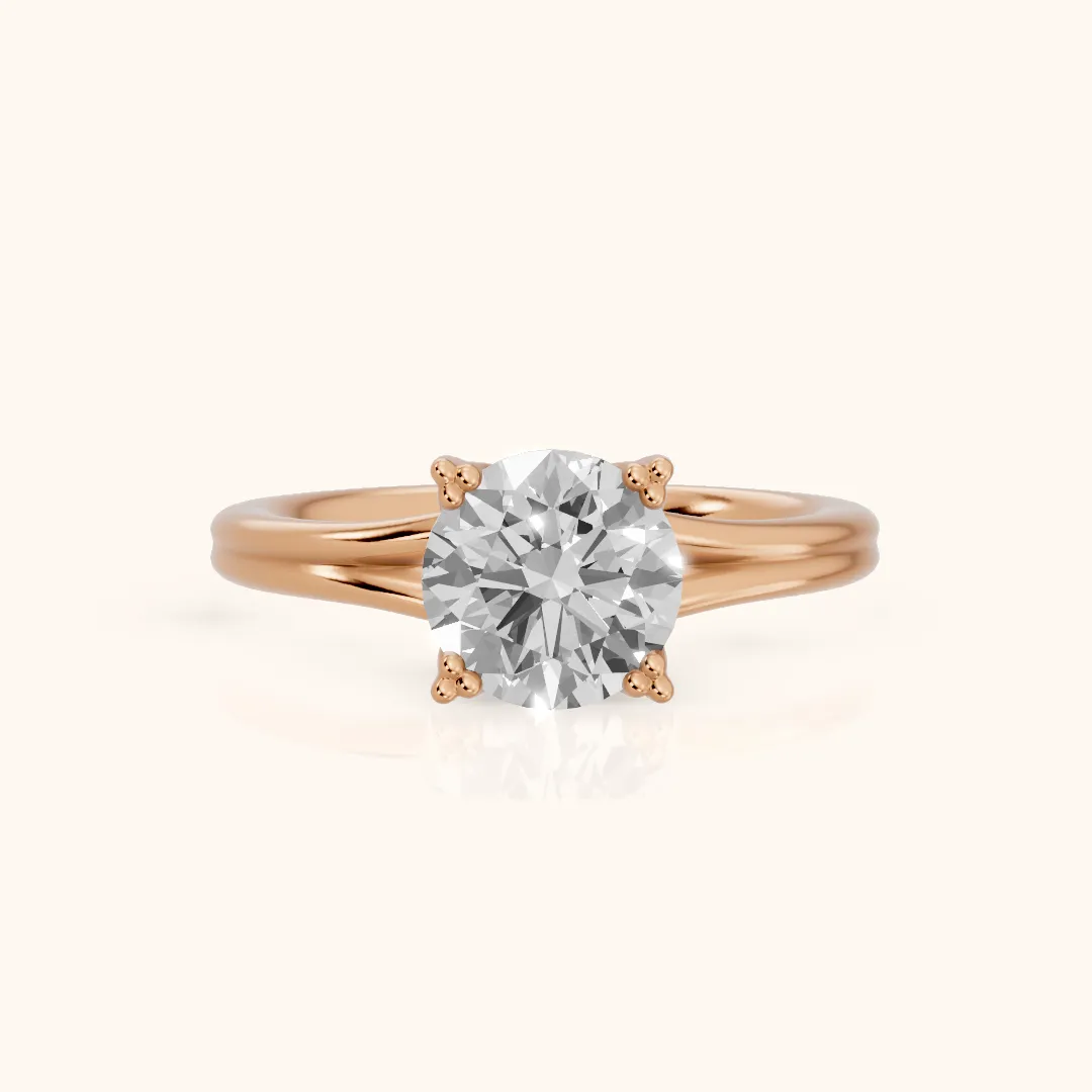 Neve Solitaire Split Shank Round Diamond Engagement Ring in Rose Gold — view 2