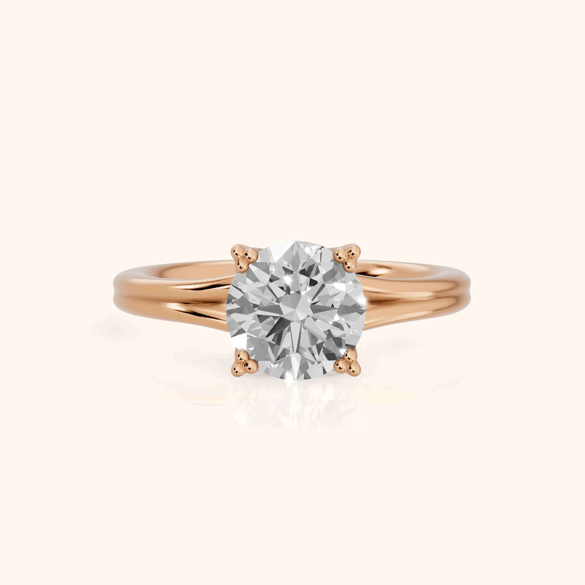 Neve Solitaire Split Shank Round Diamond Engagement Ring in Rose Gold — view 1