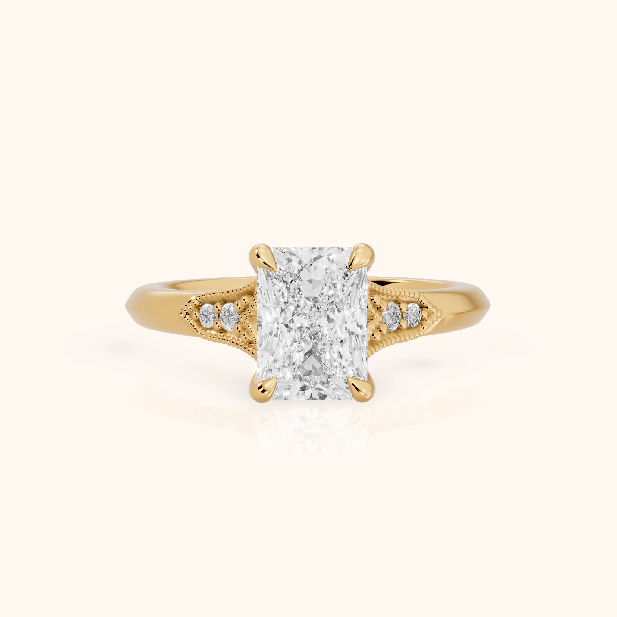 Paisley Milgrain Pavé Radiant Diamond Engagement Ring in Yellow Gold — view 1