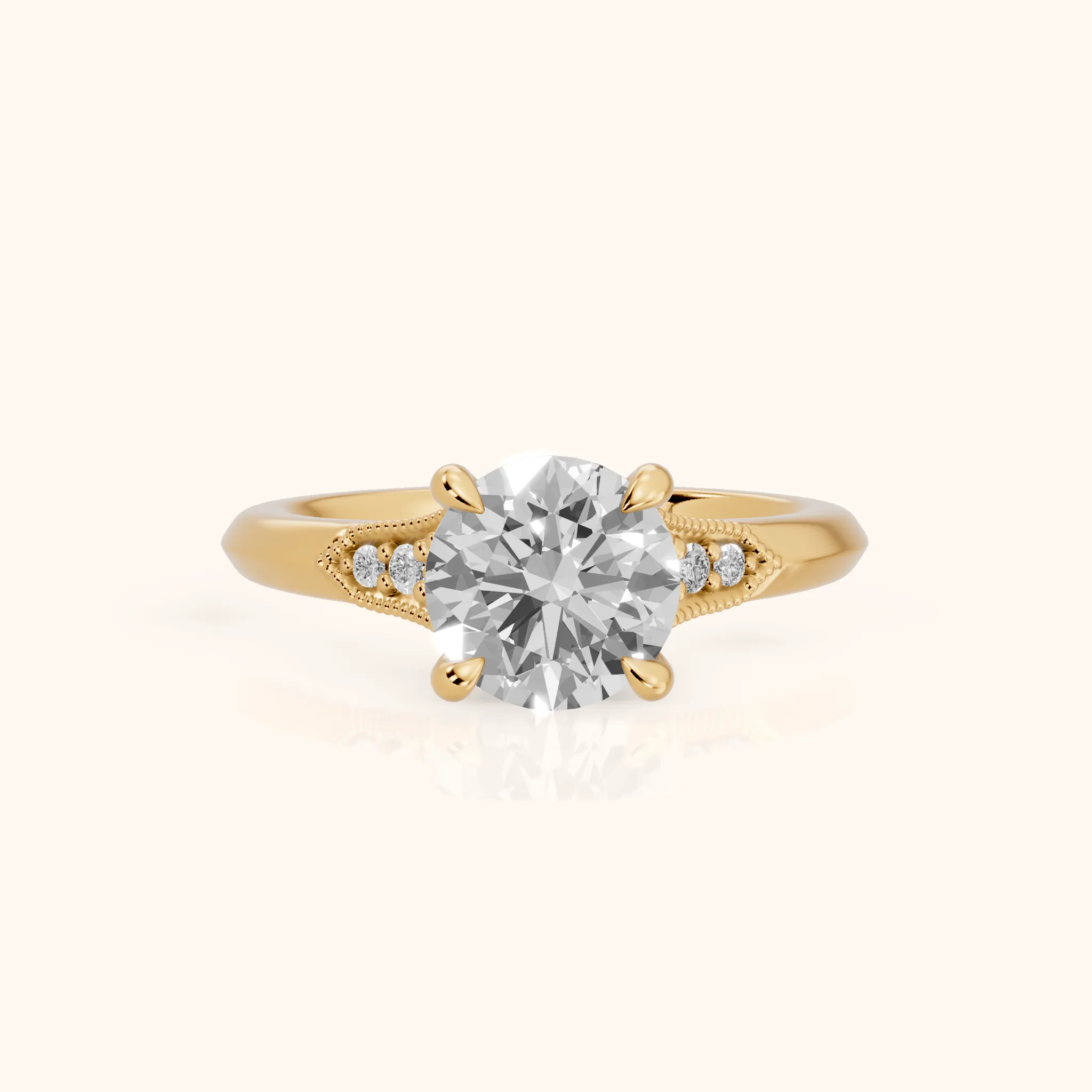 Paisley Milgrain Pavé Round Diamond Engagement Ring in Yellow Gold — view 1