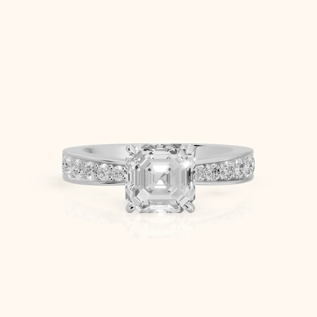 Riley Cathedral Pavé Asscher Diamond Engagement Ring in Silver — view 2