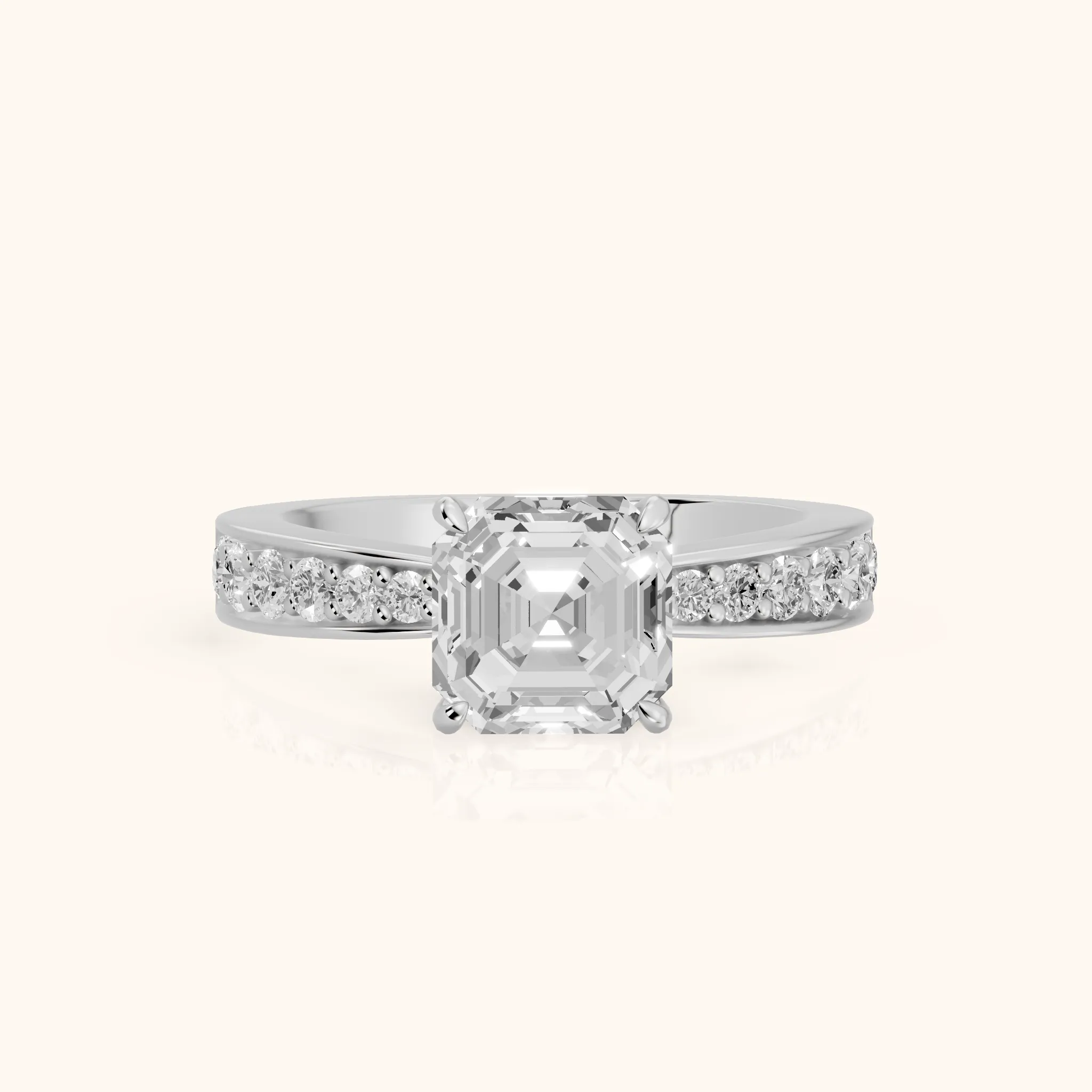 Riley Cathedral Pavé Asscher Diamond Engagement Ring in Silver — view 1