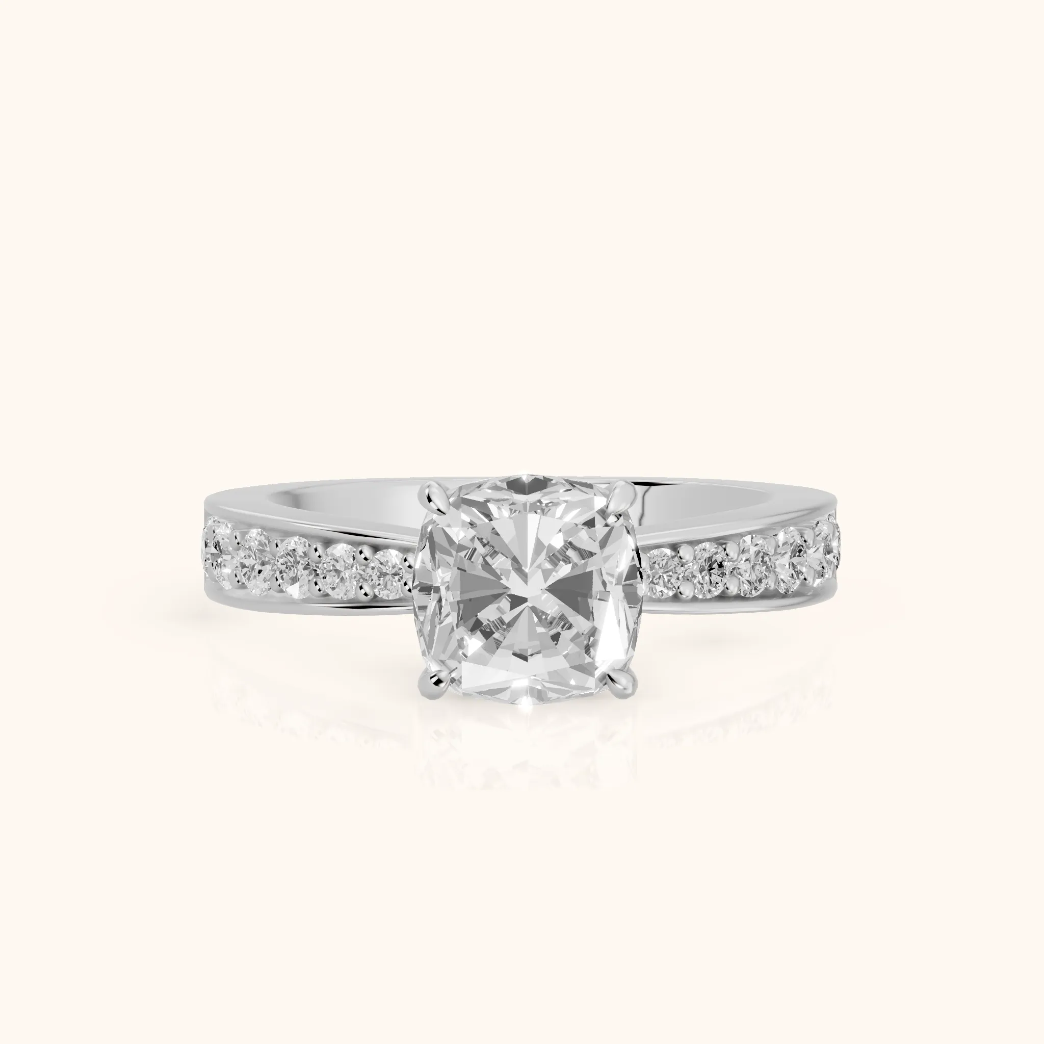 Riley Cathedral Pavé Cushion Diamond Engagement Ring in Platinum — view 1