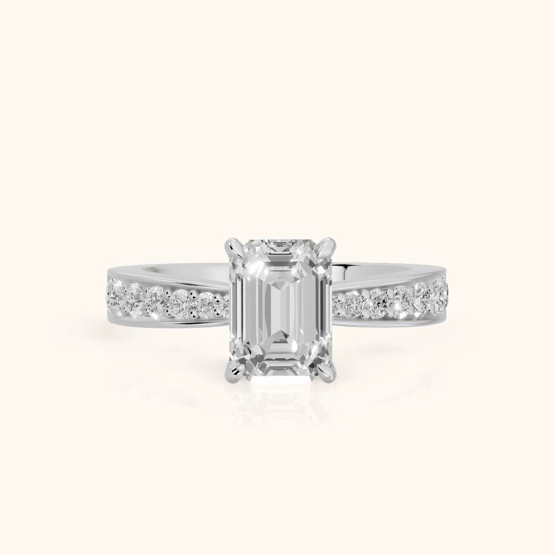 Riley Cathedral Pavé Emerald Diamond Engagement Ring in Platinum — view 2