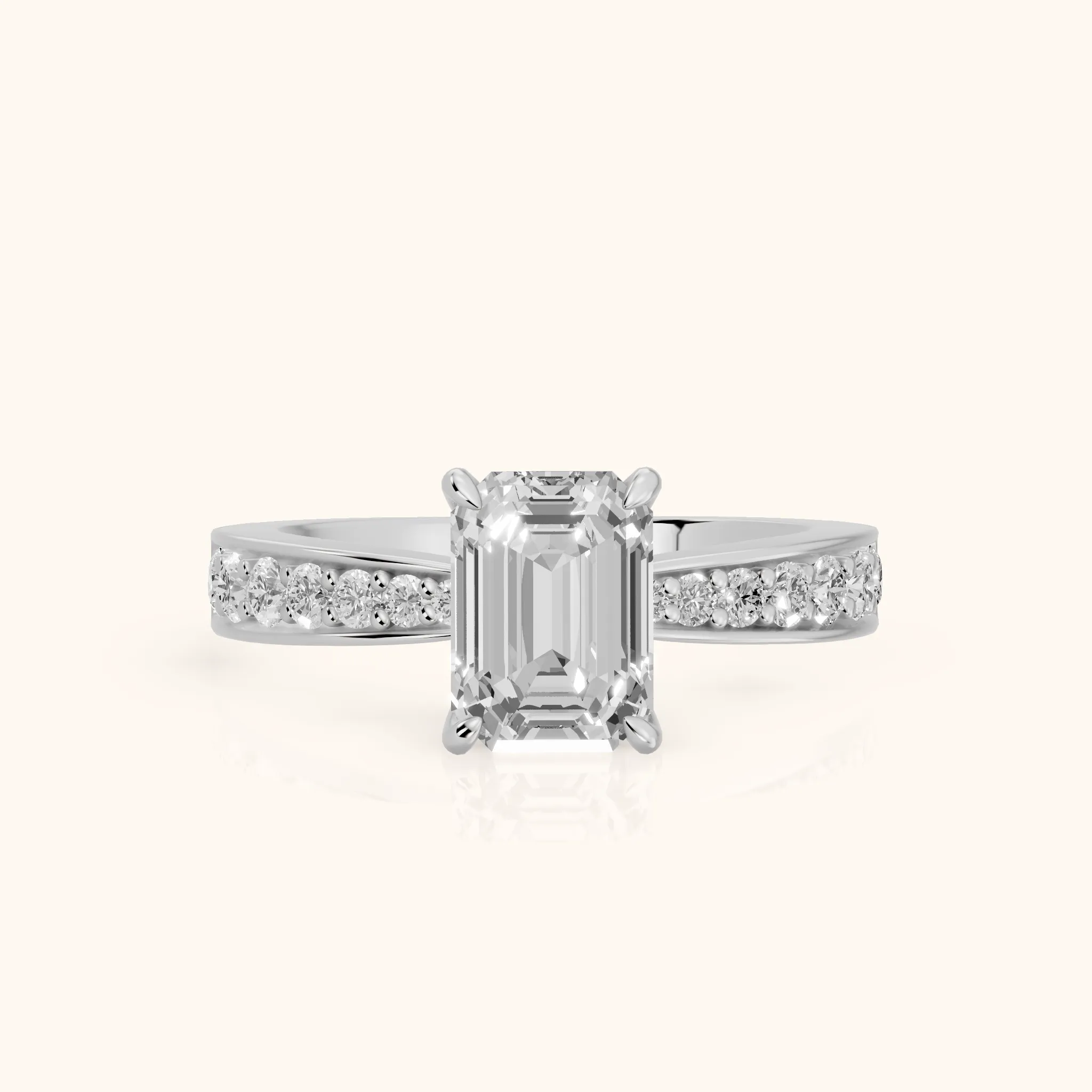 Riley Cathedral Pavé Emerald Diamond Engagement Ring in Platinum — view 1
